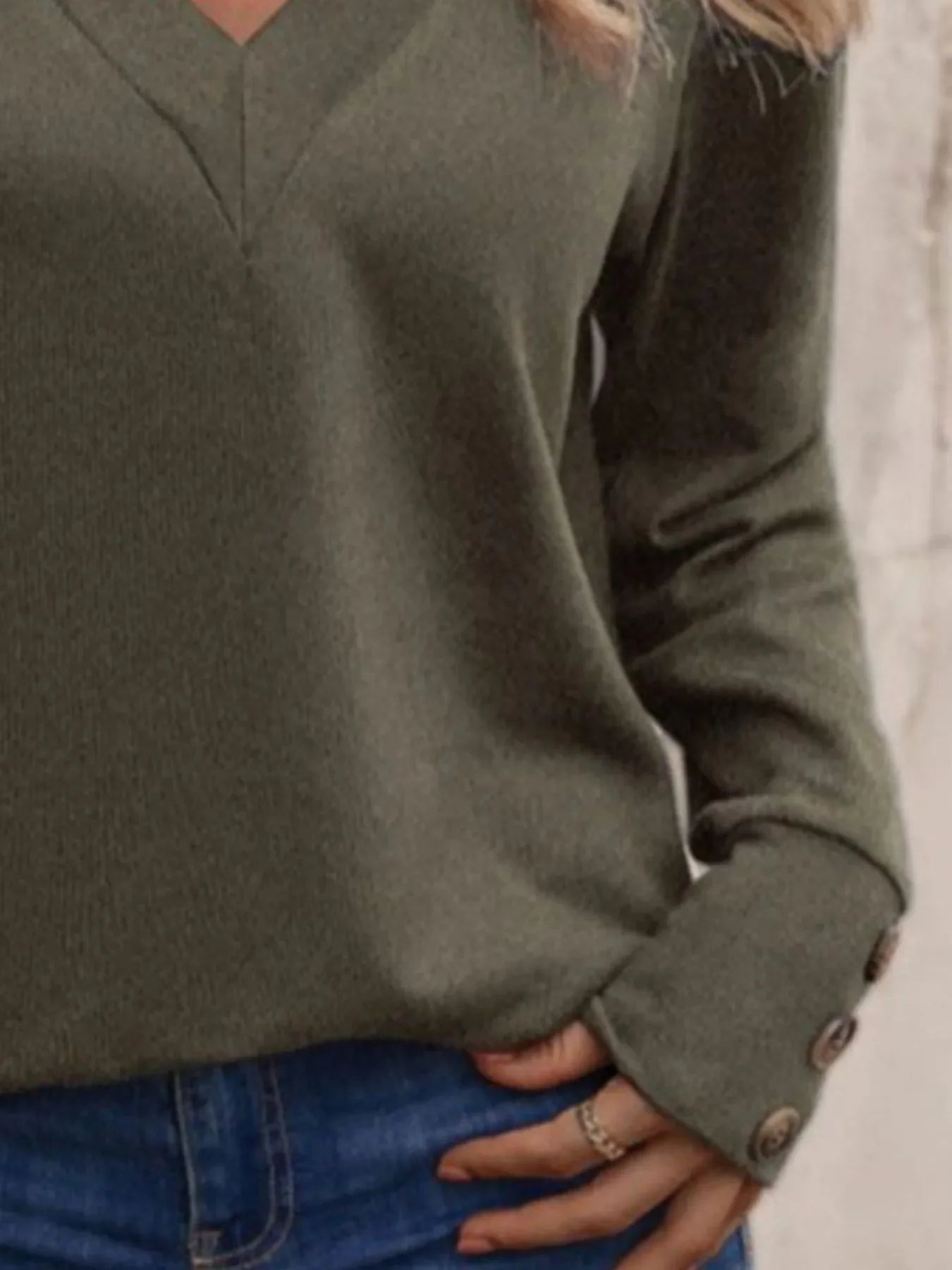 V-Neck Long Sleeve Tee With Decorative Buttons - Southern Shores Clothing