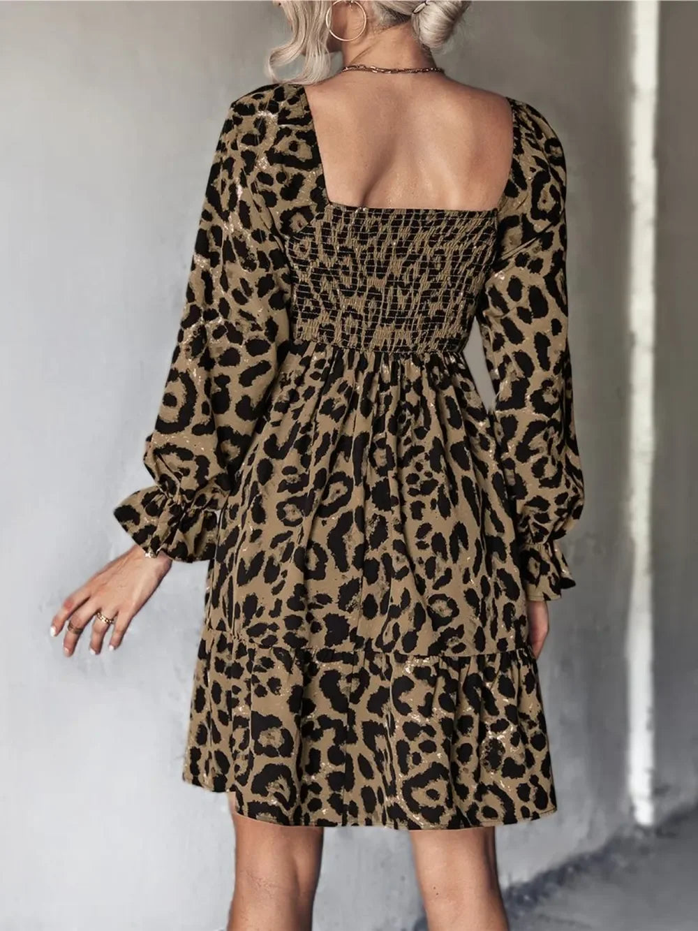 Leopard Smocked Flounce Sleeve Mini Dress - Southern Shores Clothing