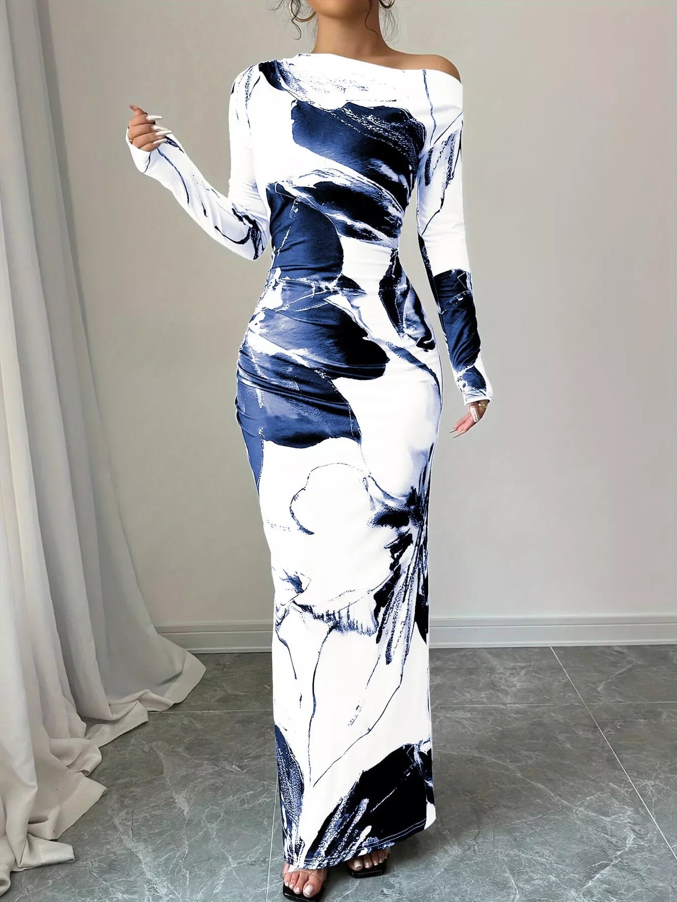 Floral One Shoulder Long Sleeve Maxi Dress - Southern Shores Clothing
