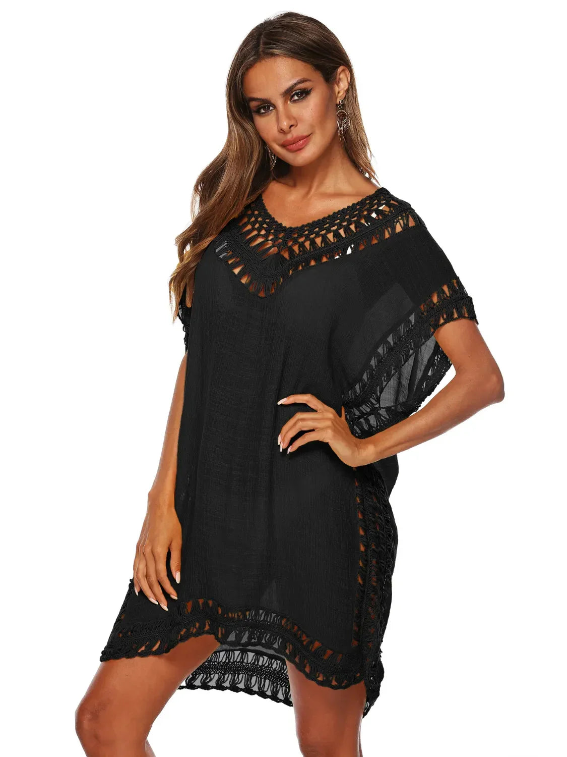 Bohemian Crochet Trim Beach Cover-Up One Size - Southern Shores Clothing