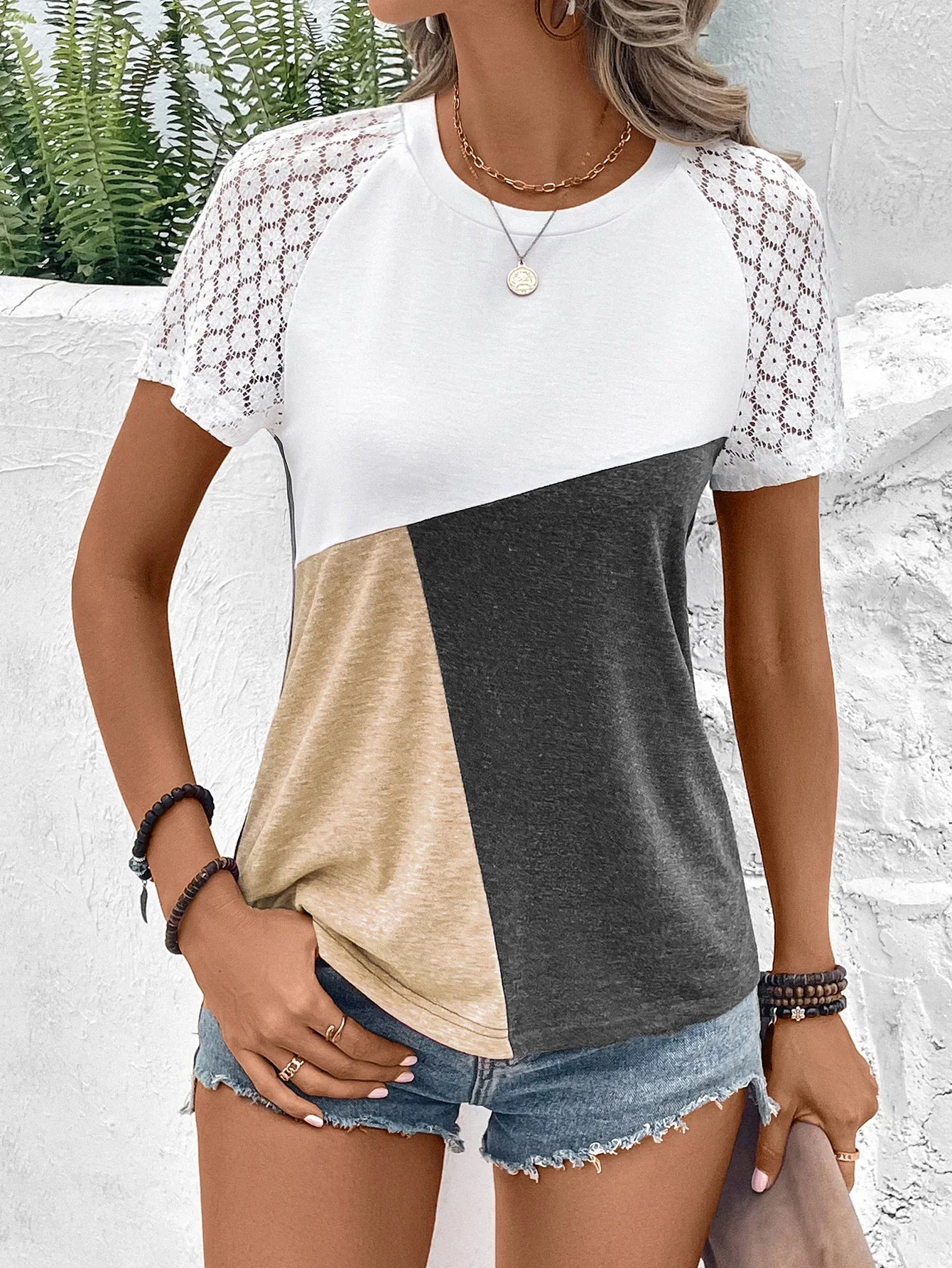 Raglan Sleeve Round Neck Tee With Stretch Fabric - Southern Shores Clothing