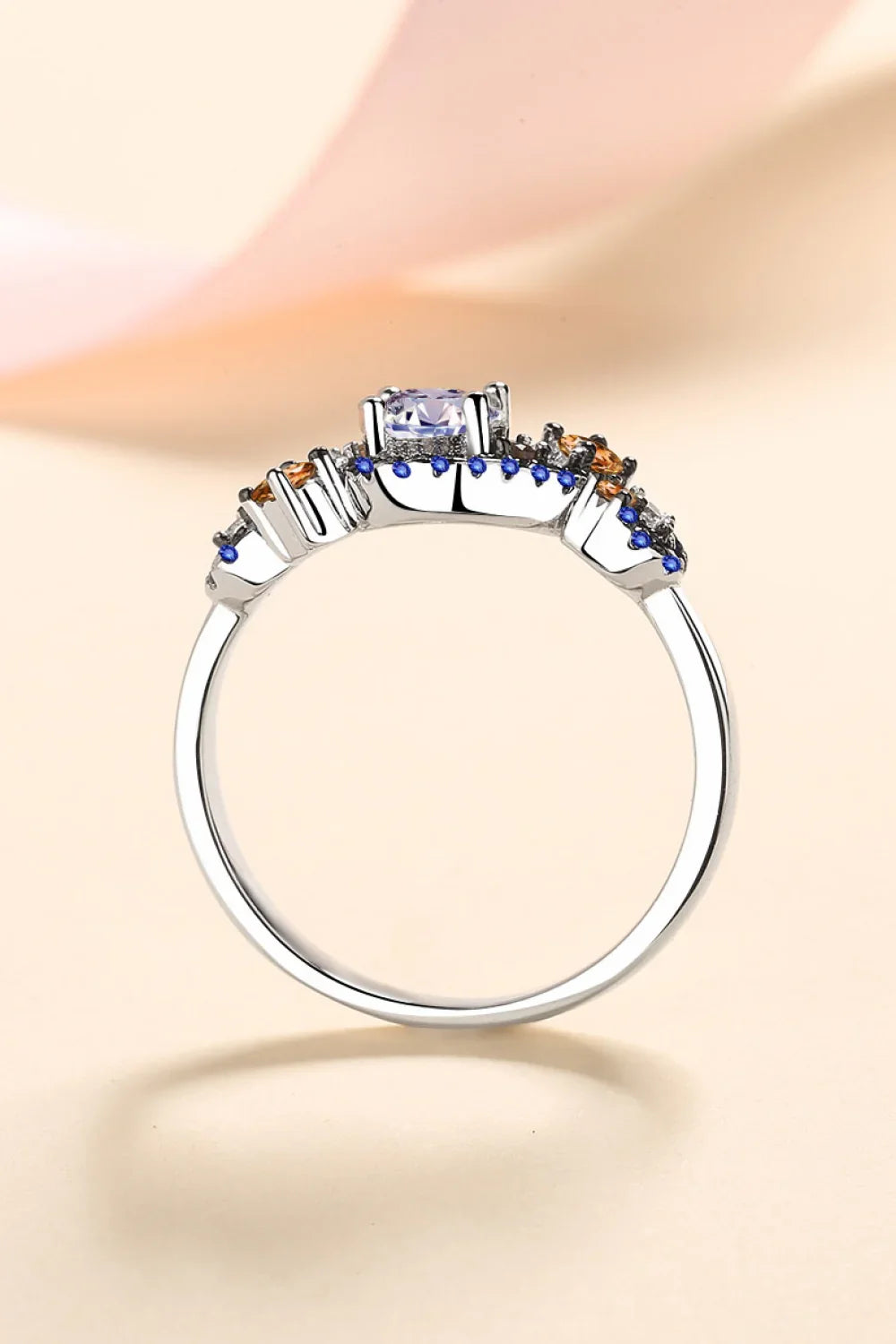 Moissanite Contrast Sterling Silver Ring With Halo - Southern Shores Clothing