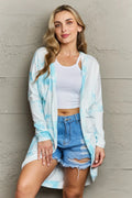 Tie Dye Open Front Longline Cardigan With Long Sleeves - Southern Shores Clothing