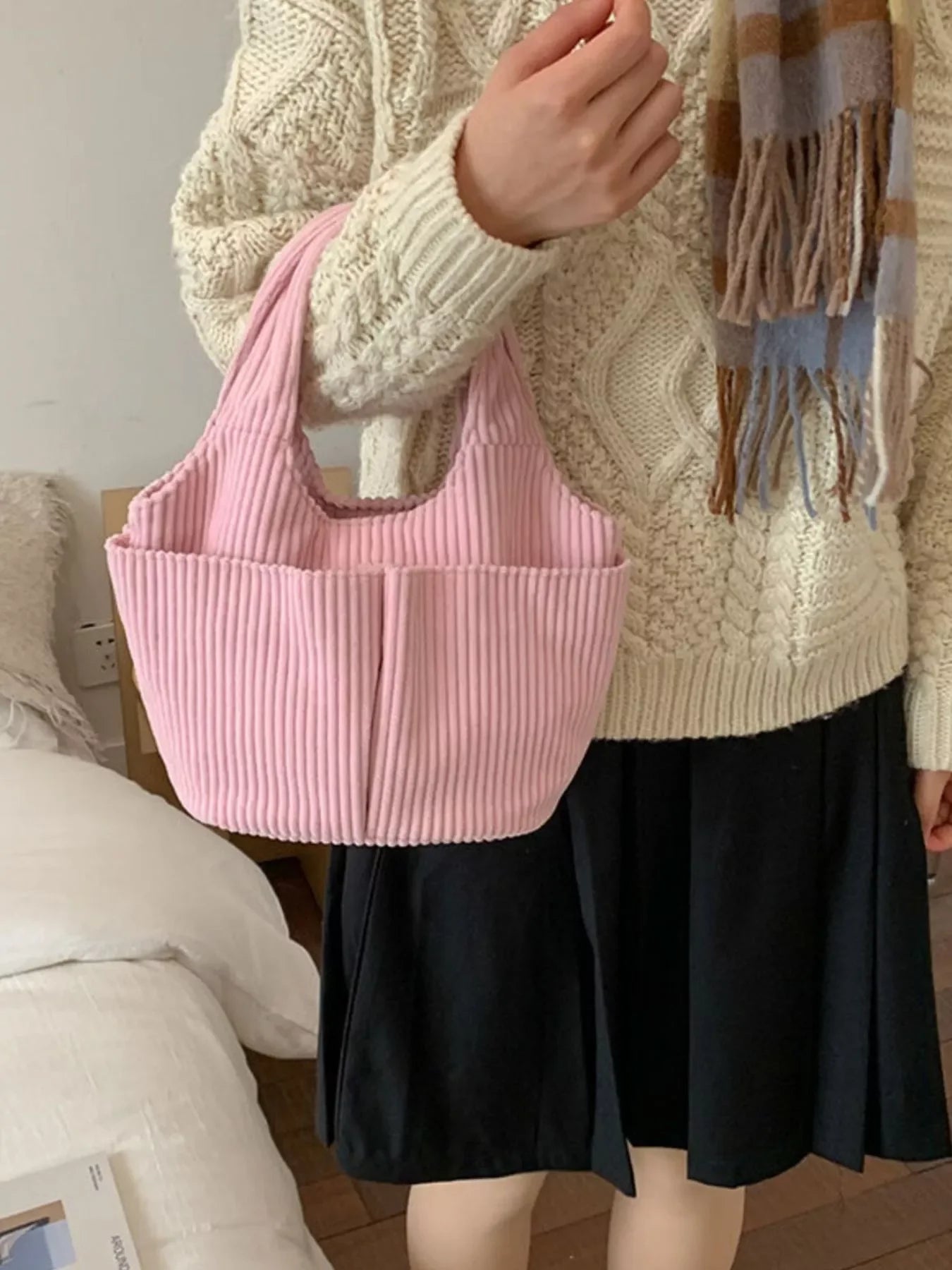 Corduroy Handbag With Classic Silhouette - Southern Shores Clothing