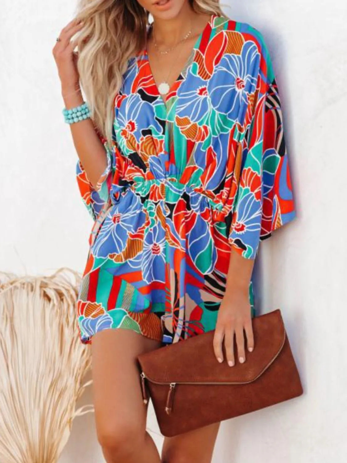Oversized Tied-Back Printed Floral Romper