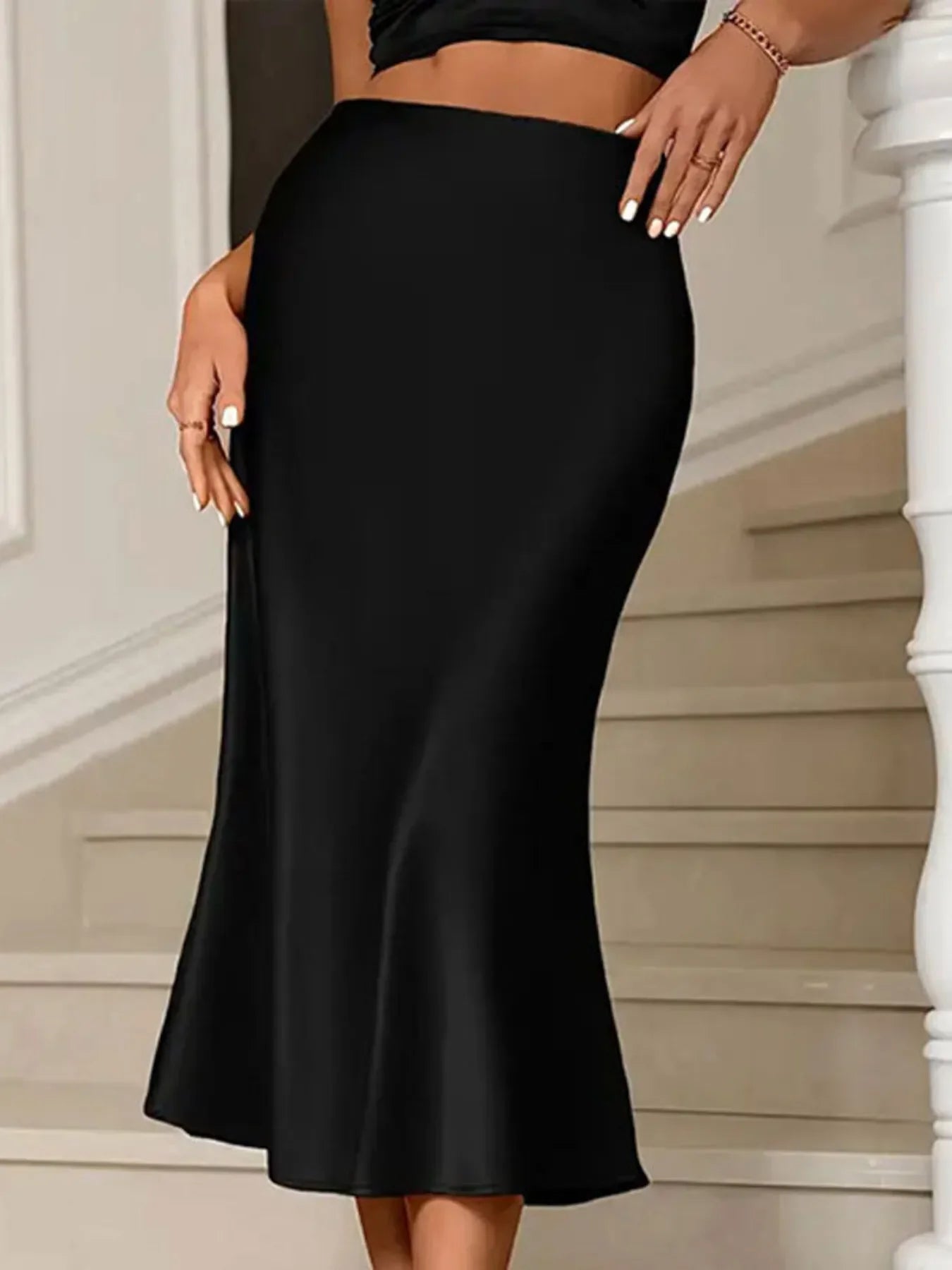 Satin Midi Mermaid Skirt With Classic Silhouette - Southern Shores Clothing