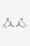 Minimalist Moissanite Fishtail Earrings Rhodium Plated