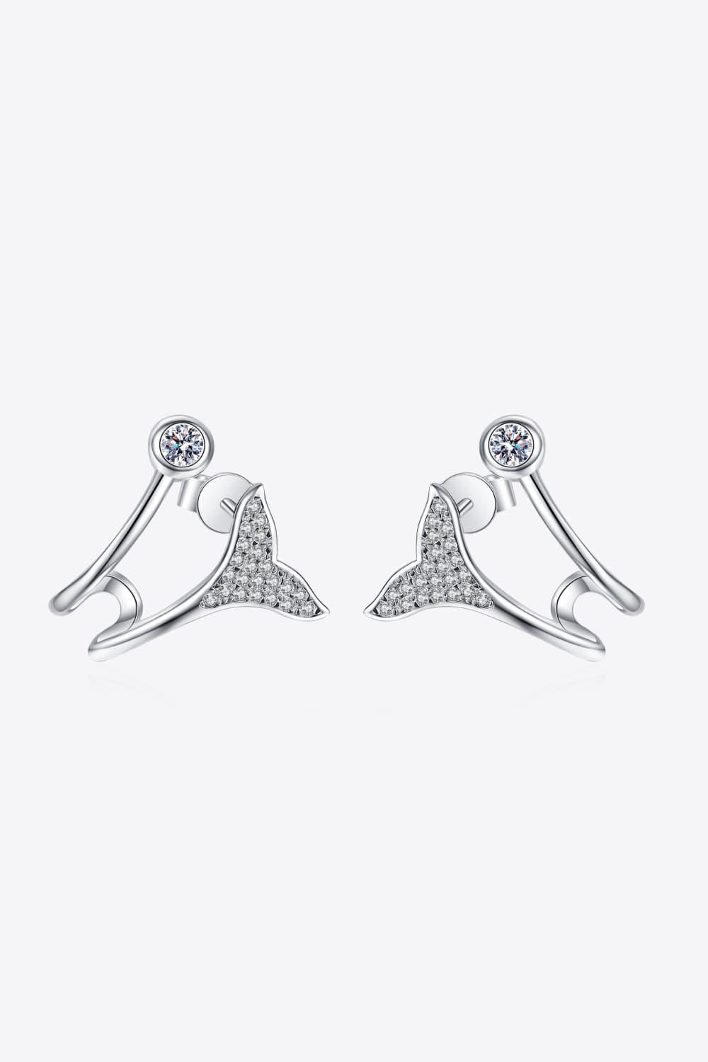 Minimalist Moissanite Fishtail Earrings Rhodium Plated