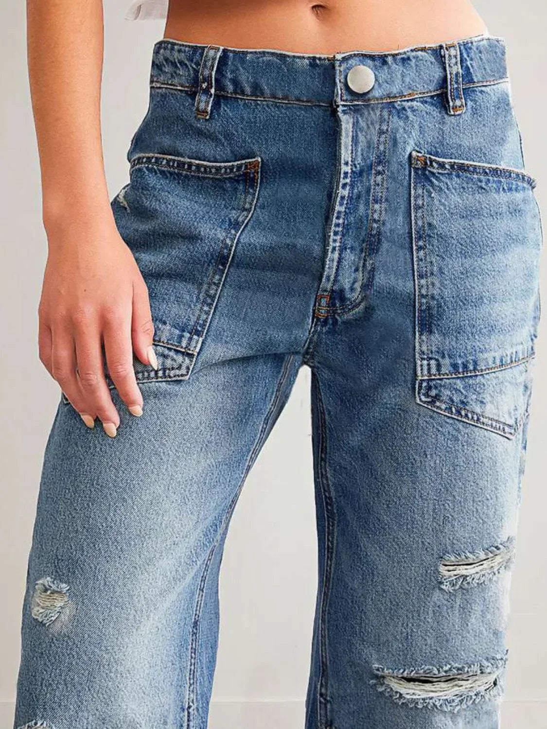 Coastal Distressed Denim Jeans With Pockets - Southern Shores Clothing