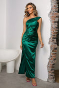 One-Shoulder Ruched Slit Maxi Dress Beachwear - Southern Shores Clothing