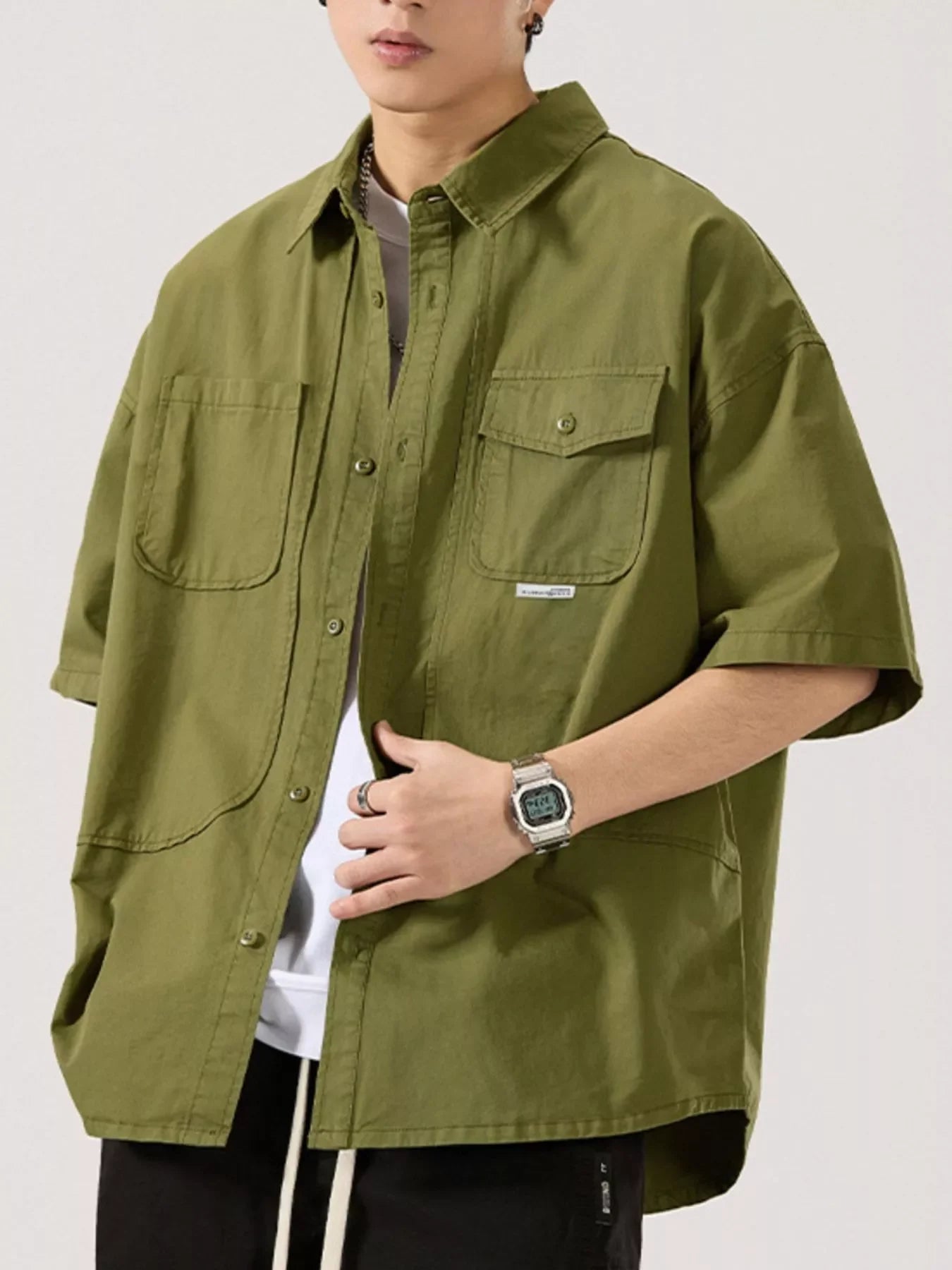 Plus Size Button Up Half Sleeve Cotton Shirt With Pocket - Southern Shores Clothing
