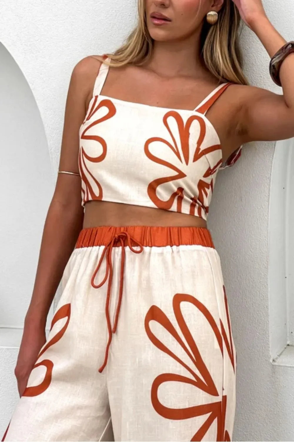 Smocked Square Neck Cami and Pants Set With Floral Print - Southern Shores Clothing