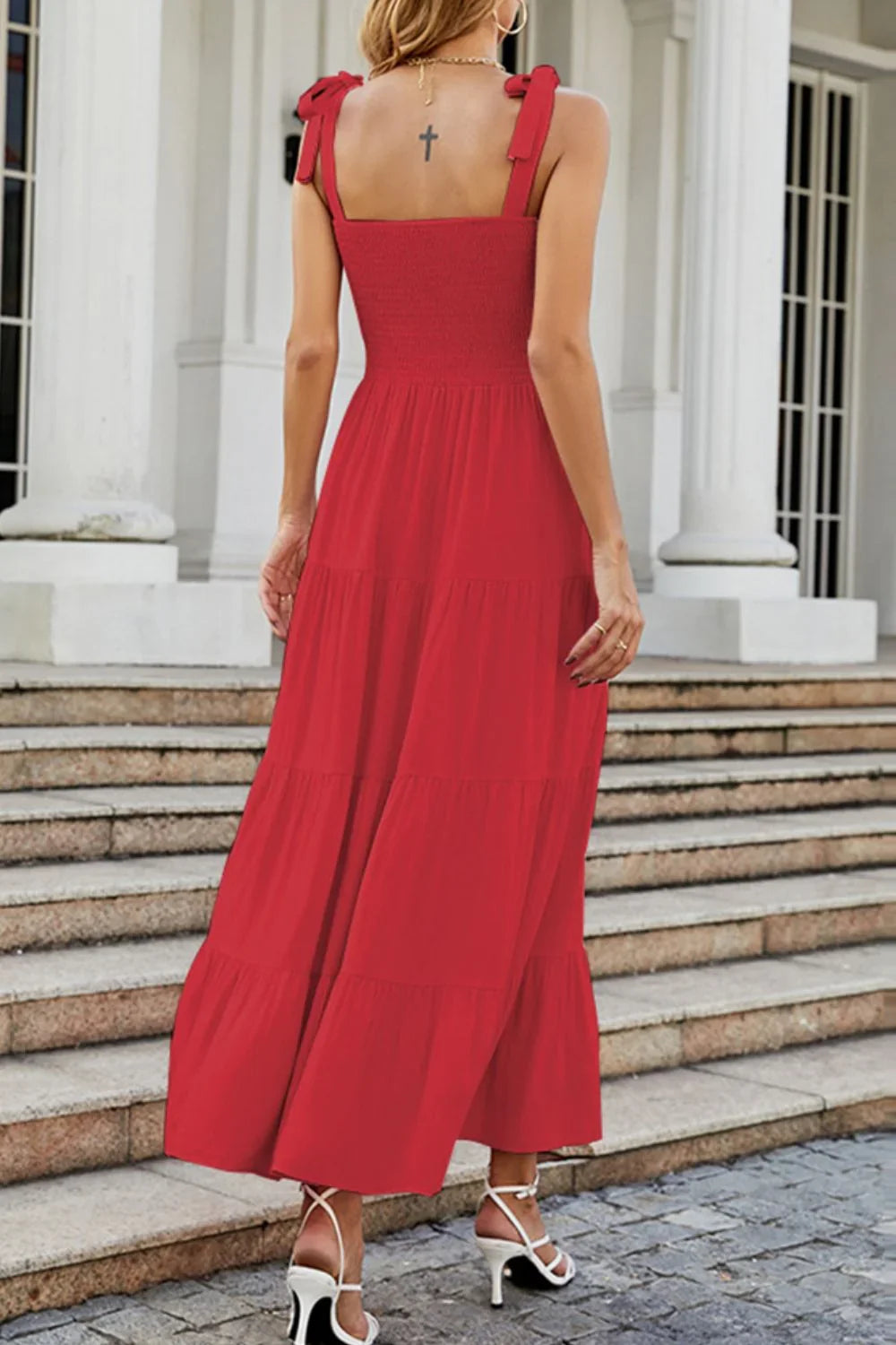 Tie Shoulder Smocked Tiered Maxi Dress Casual - Southern Shores Clothing
