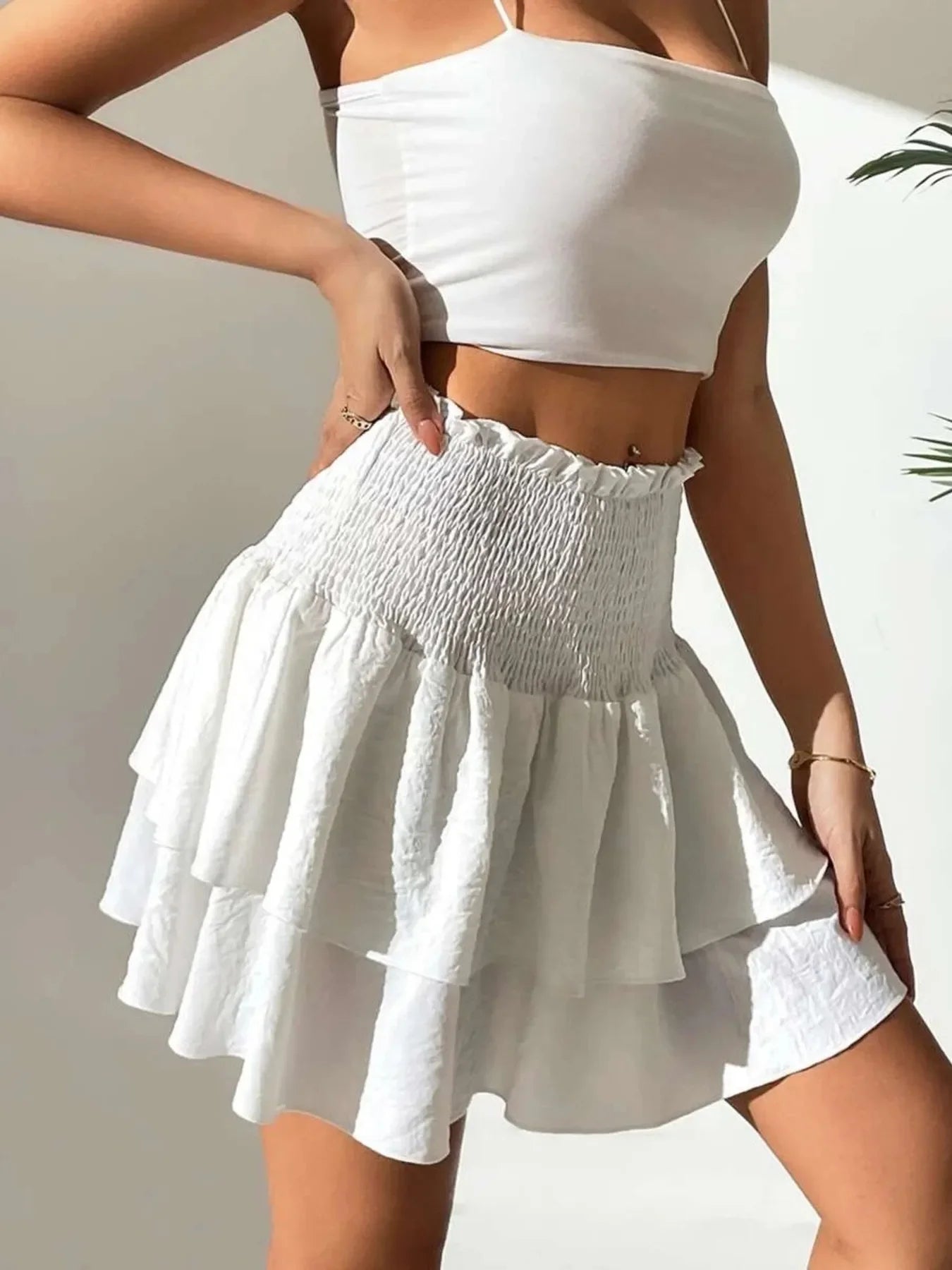 Smocked Waist Layered Mini Skirt Adjustable Fit - Southern Shores Clothing