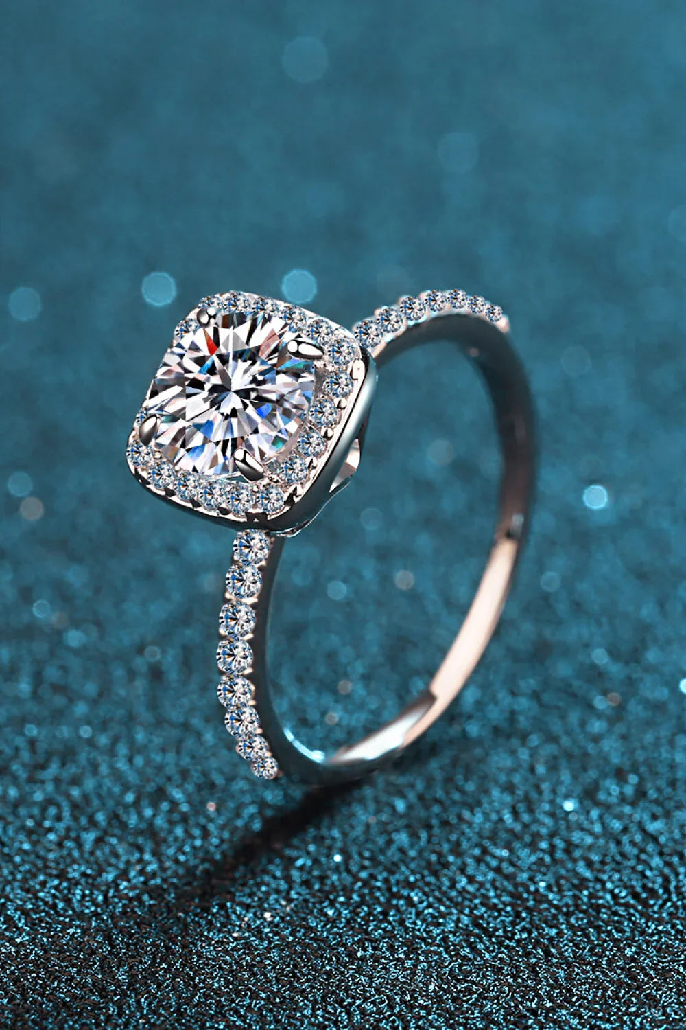 Square Moissanite Ring, Rhodium Plated Sterling Silver - Southern Shores Clothing