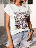 Leopard Graphic Round Neck Tee Short Sleeve With Stretch - Southern Shores Clothing