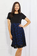 Elegant Contrasting Lace Overlay Midi Dress Short Sleeves - Southern Shores Clothing