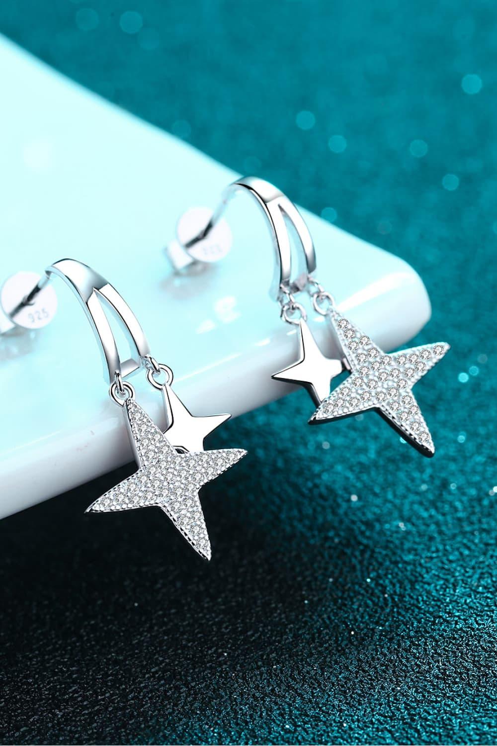 Moissanite Star Drop Earrings Rhodium-Plated - Southern Shores Clothing