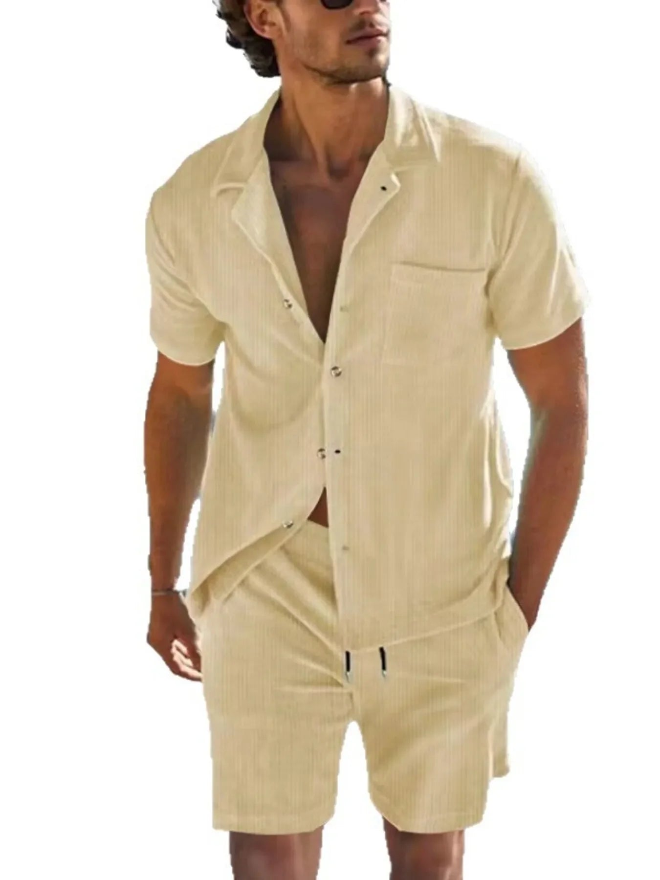 Men's Full Size Button Detail Short Sleeve Top and Shorts Set Plus Size - Southern Shores Clothing