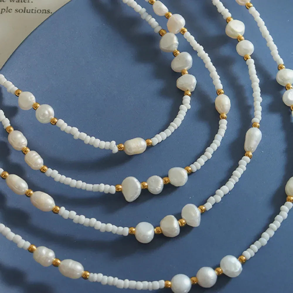 Titanium Steel Freshwater Pearl Necklace With Beads - Southern Shores Clothing
