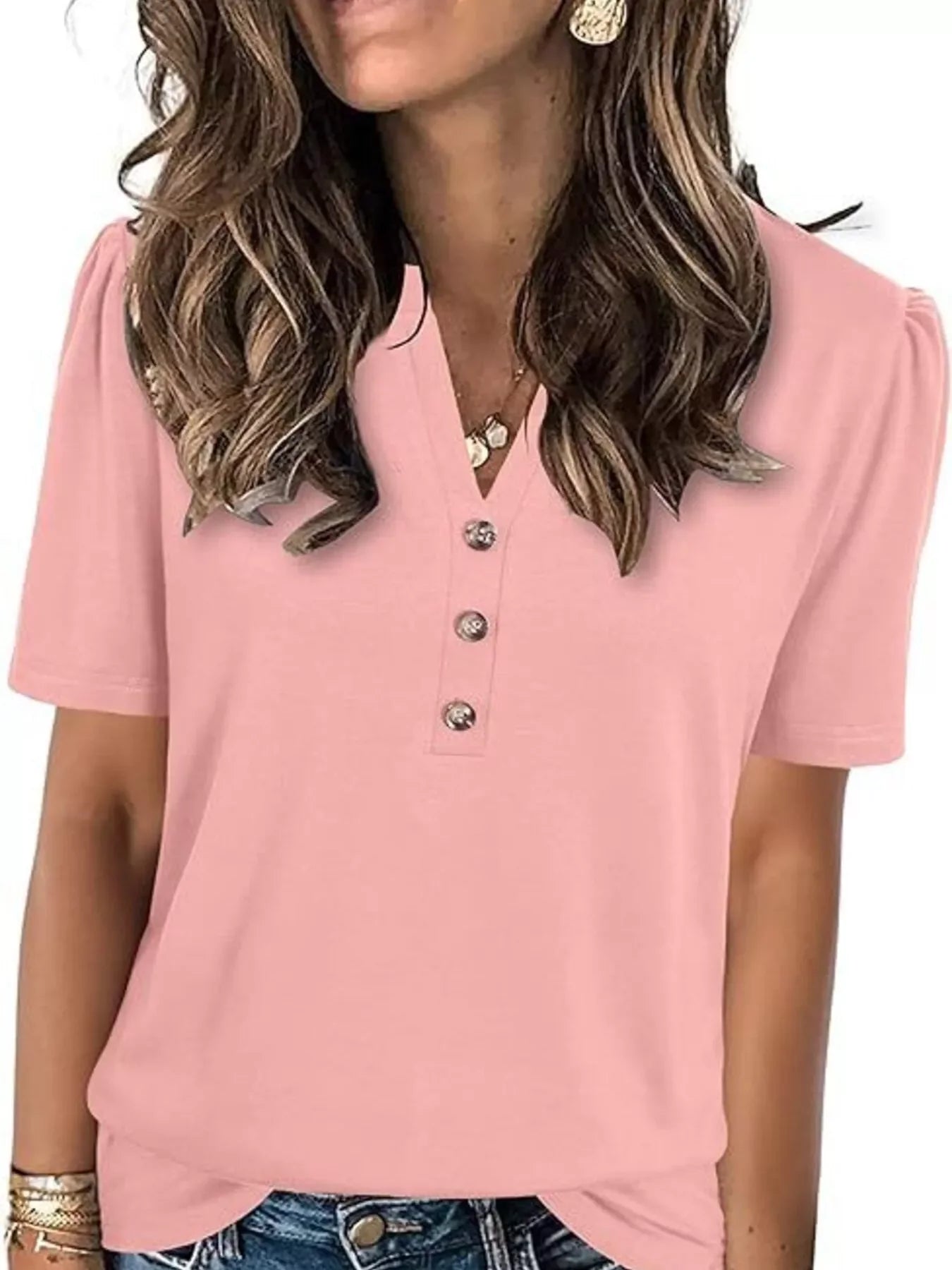 Notched Short Sleeve Blouse Plus Size - Southern Shores Clothing