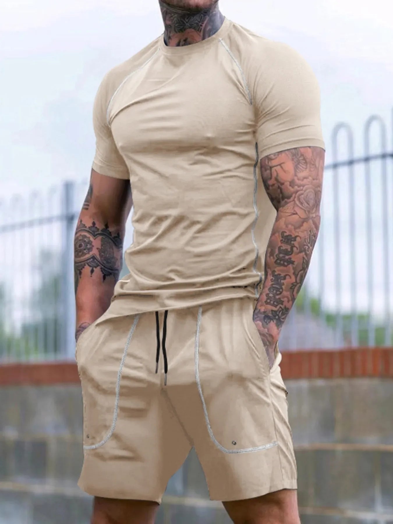 Men's Full Size Round Neck Short Sleeve T-Shirt and Shorts Set Plus Size - Southern Shores Clothing