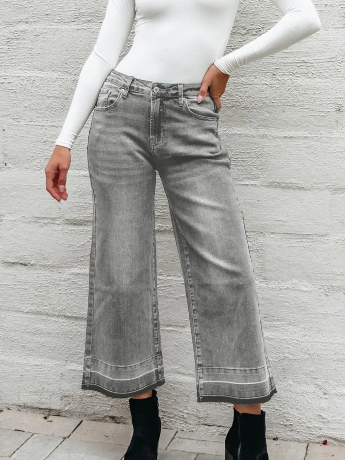 Beachside High Waist Wide Leg Washed Denim Jeans - Southern Shores Clothing