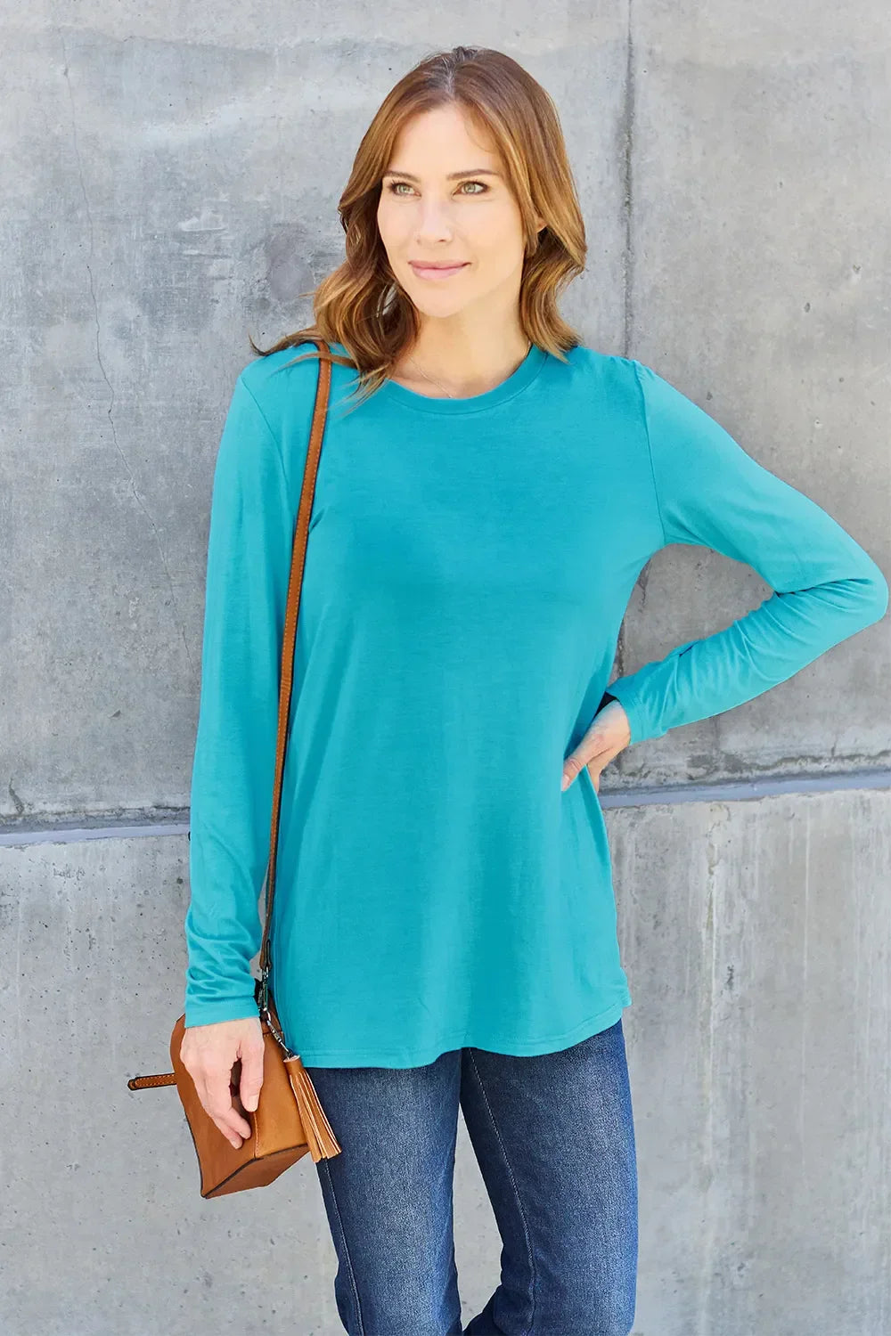Basic Round Neck Long Sleeve Knit Top Silhouette - Southern Shores Clothing