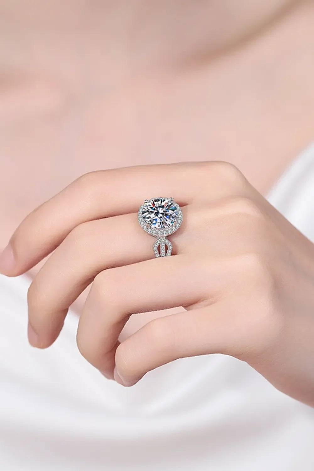 5 Carat Moissanite Sterling Silver Ring Pave Halo - Southern Shores Clothing