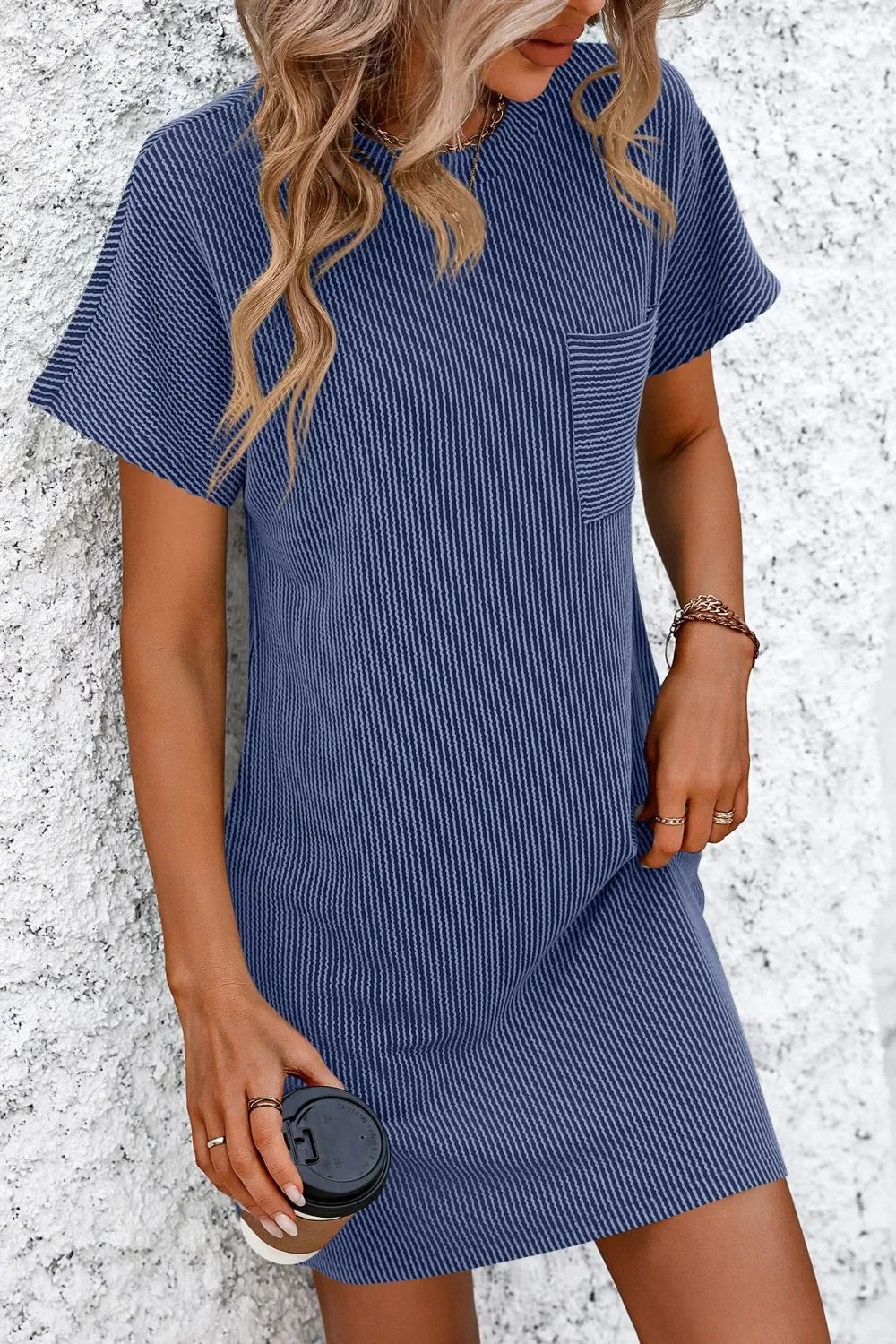 Ribbed Striped Short Sleeve Mini Tee Dress - Southern Shores Clothing