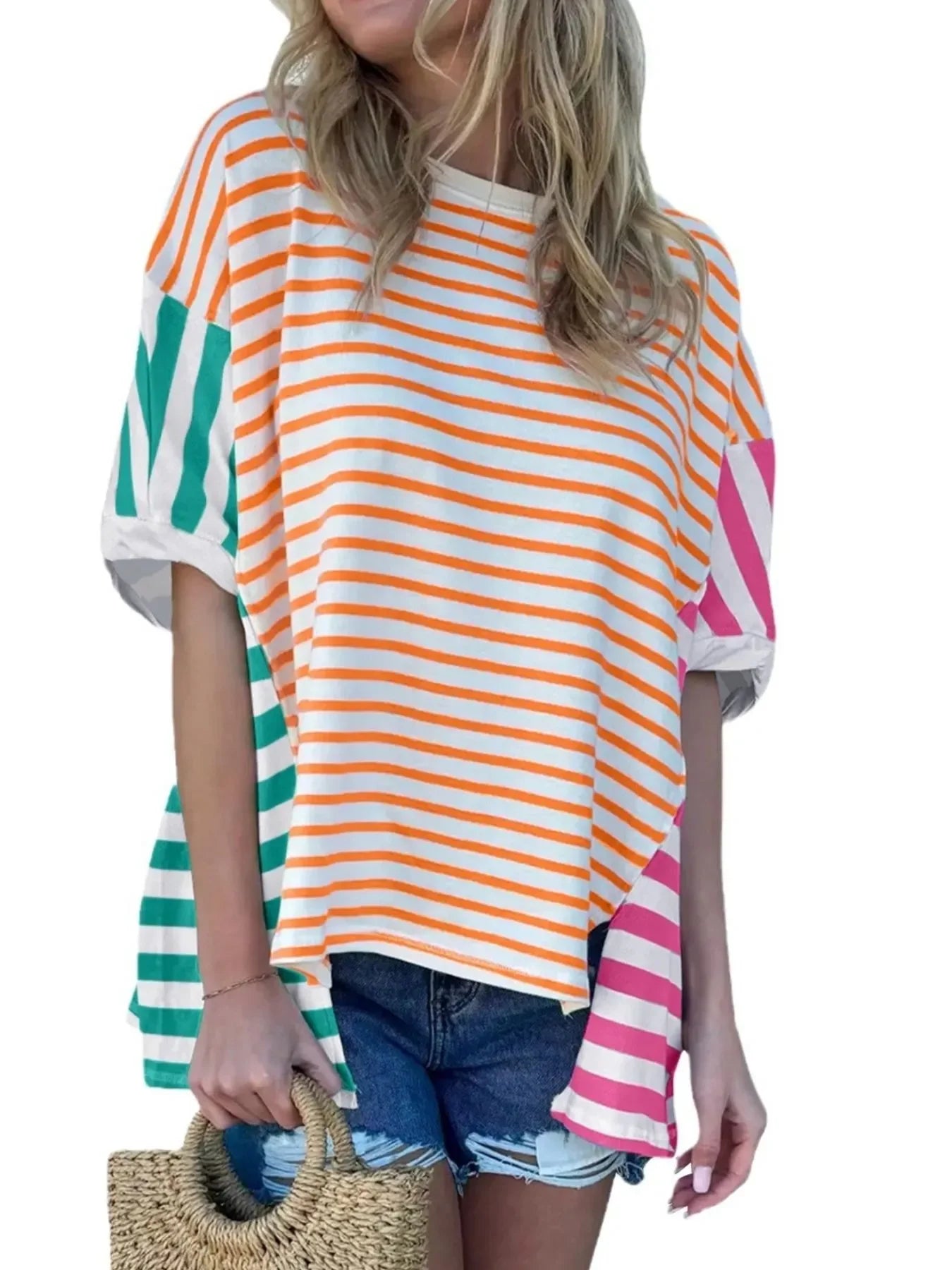 Striped Oversized T Shirt With Relaxed Fit - Southern Shores Clothing