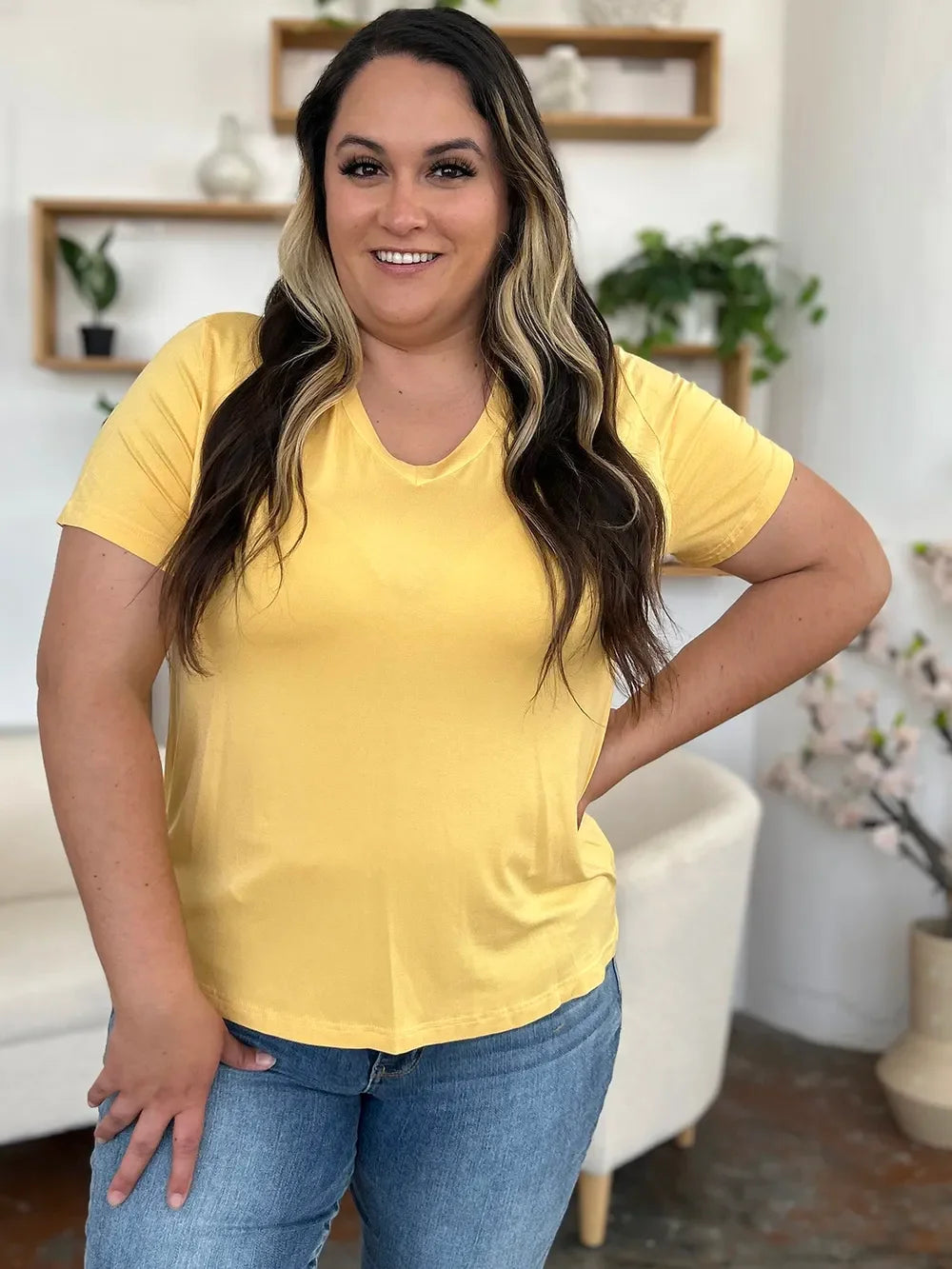 Basic Bae Bamboo Full Size V-Neck High-Low T-Shirt - Southern Shores Clothing