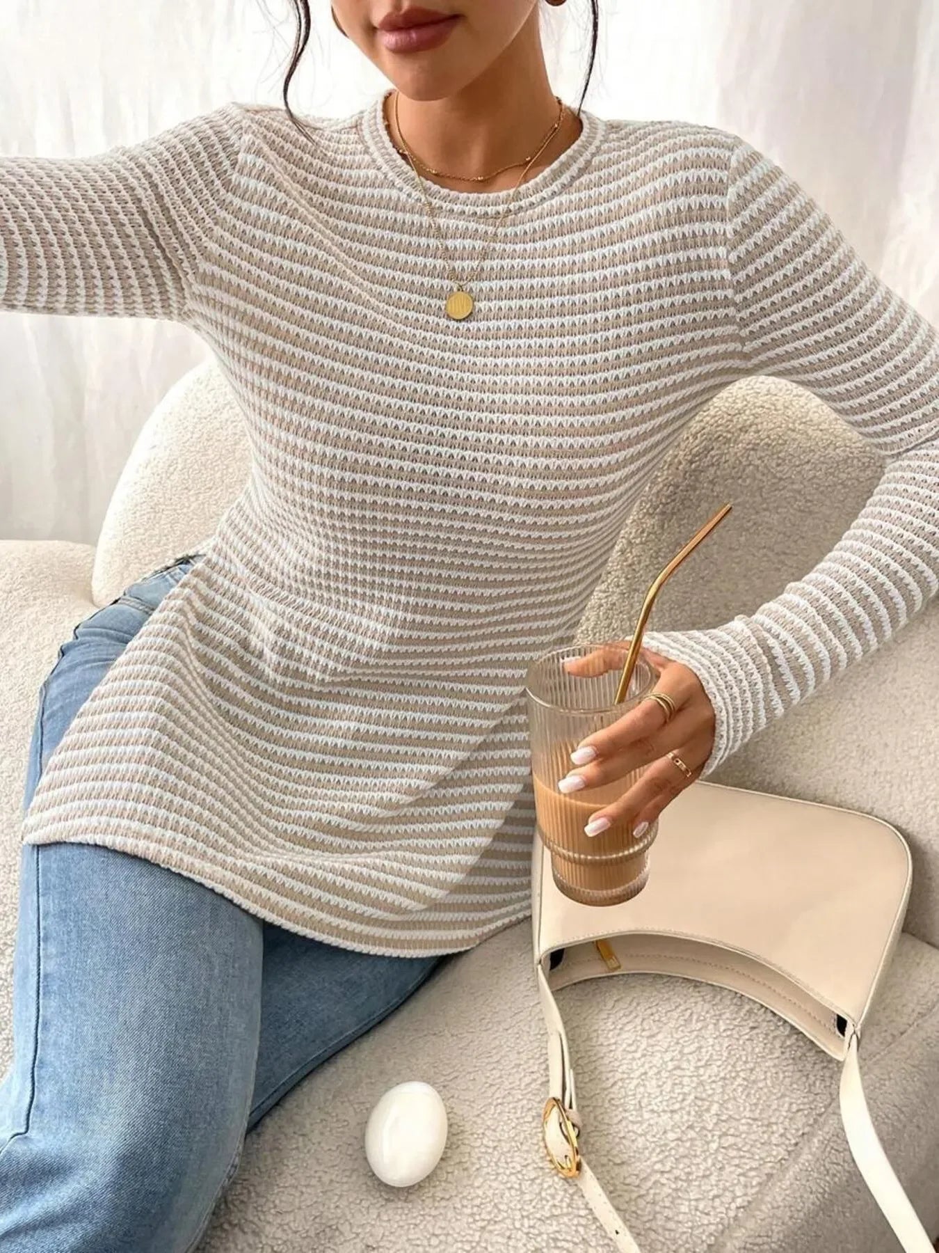 Side Slit Striped Long Sleeve T-Shirt - Southern Shores Clothing