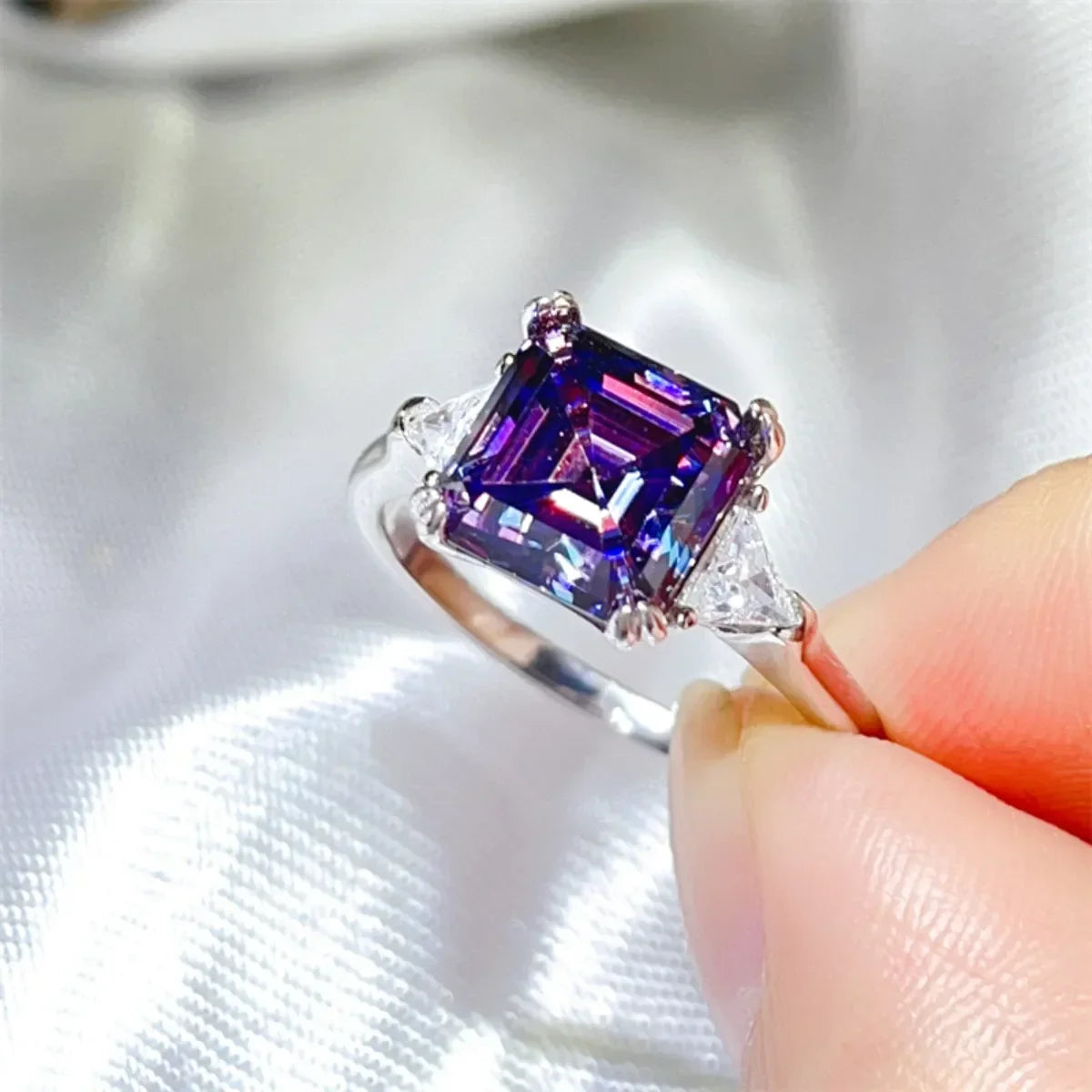 3 Carat Moissanite Platinum Plated Sterling Silver Ring - Southern Shores Clothing
