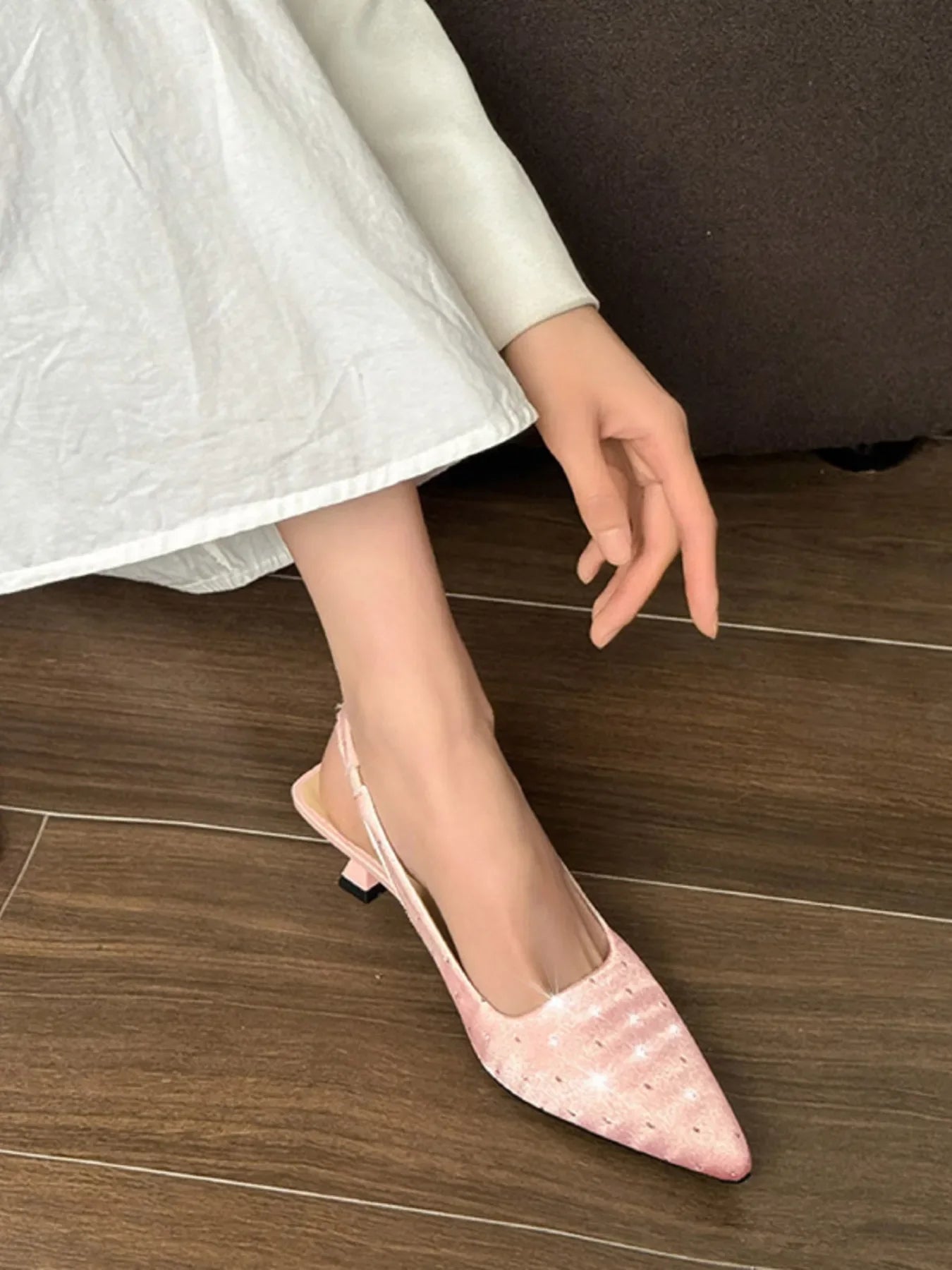 Pointed Toe Slingback Pumps With Rhinestones - Southern Shores Clothing