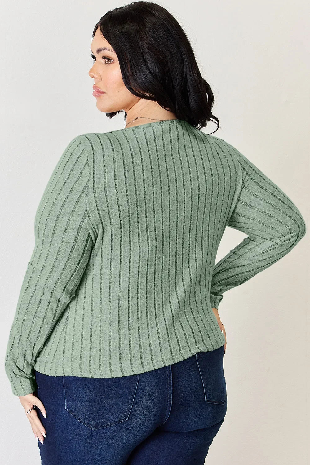 Ribbed Long Sleeve Top Stretch Knit Lightweight - Southern Shores Clothing