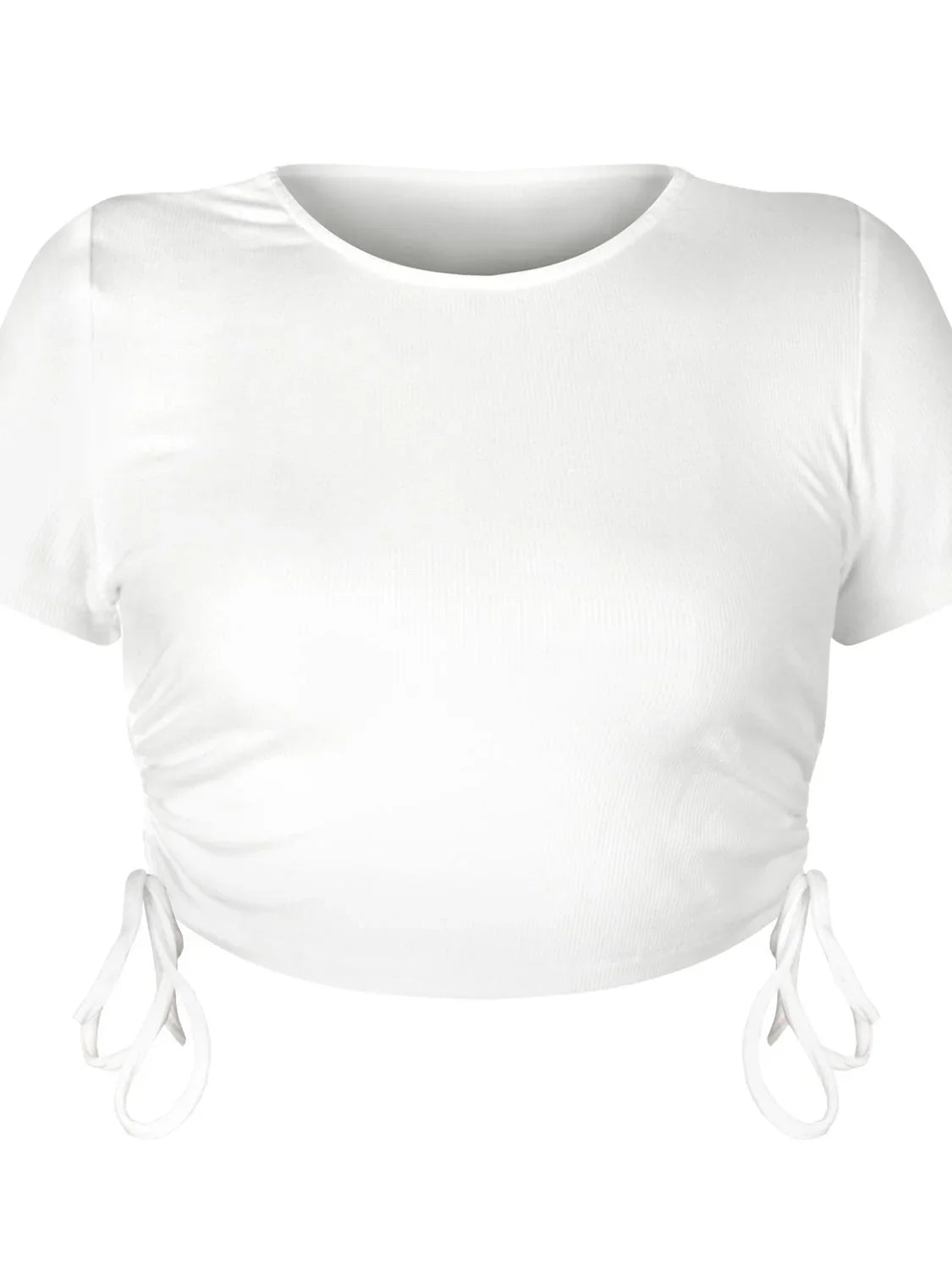Stretchy Round Neck Short Sleeve Drawstring Tee - Southern Shores Clothing