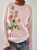Casual Flower Round Neck Long Sleeve Sweater - Southern Shores Clothing