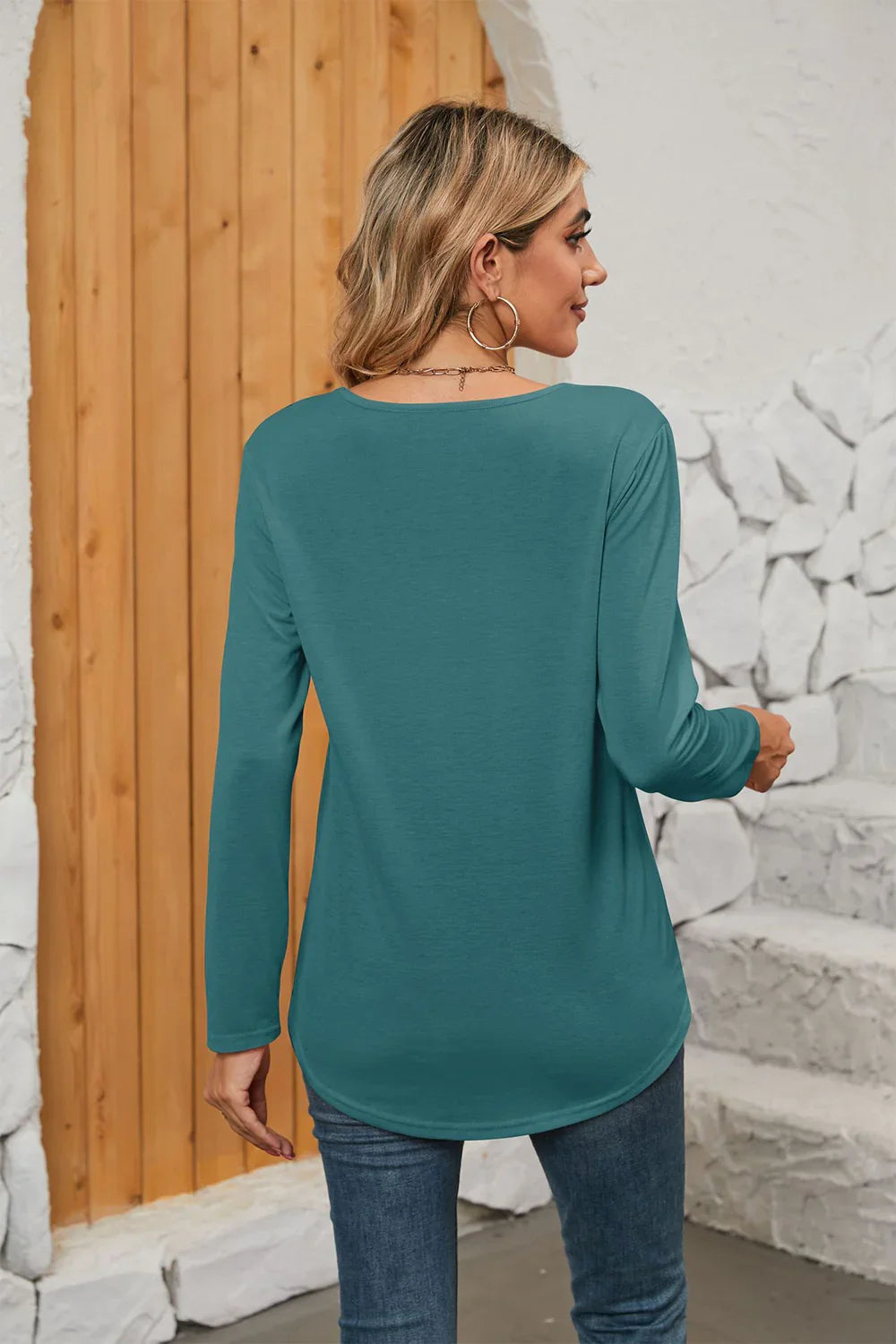 Square Neck Stretch Long Sleeve T Shirt Everyday - Southern Shores Clothing