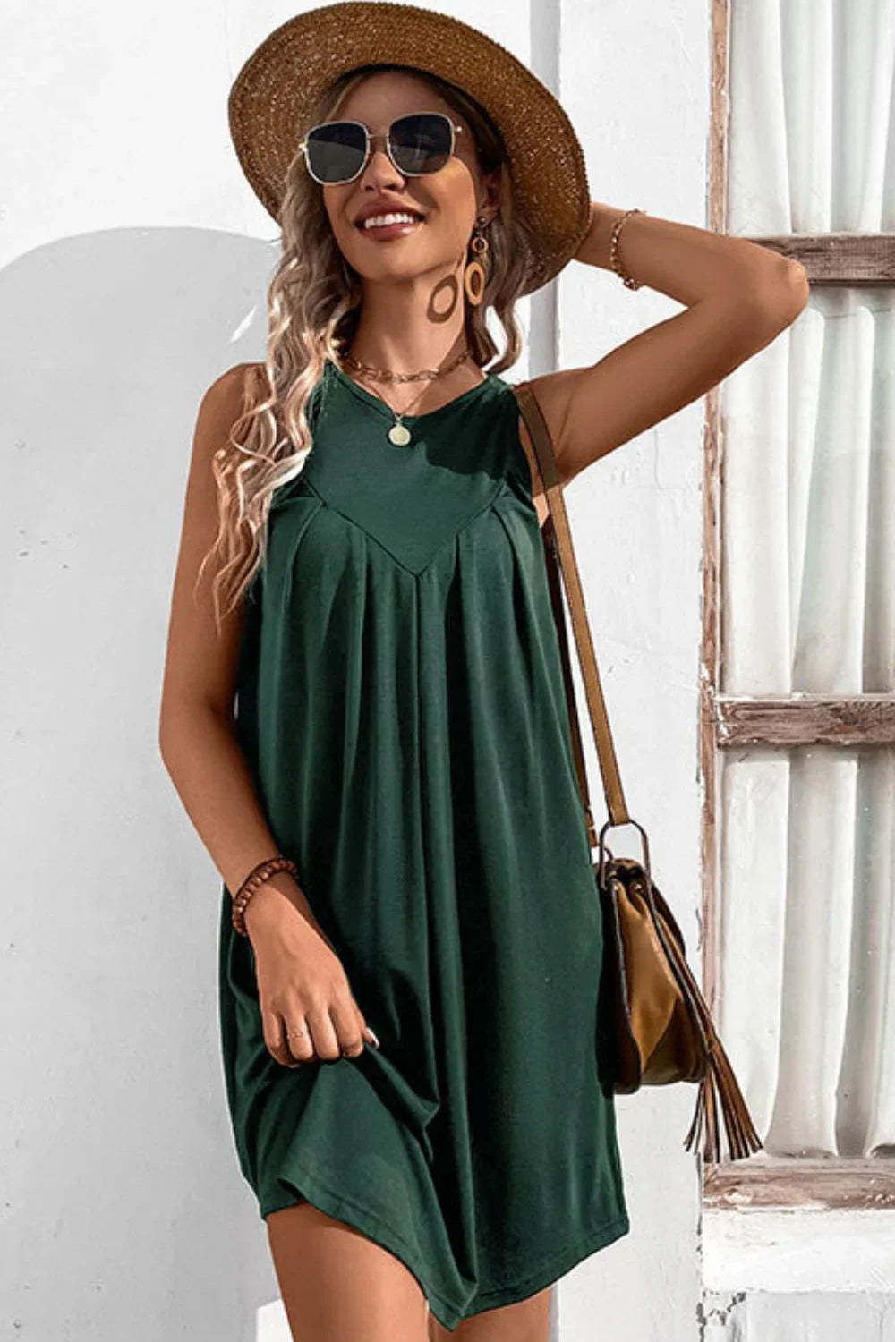 Perfee Round Neck Sleeveless Mini Dress - Southern Shores Clothing