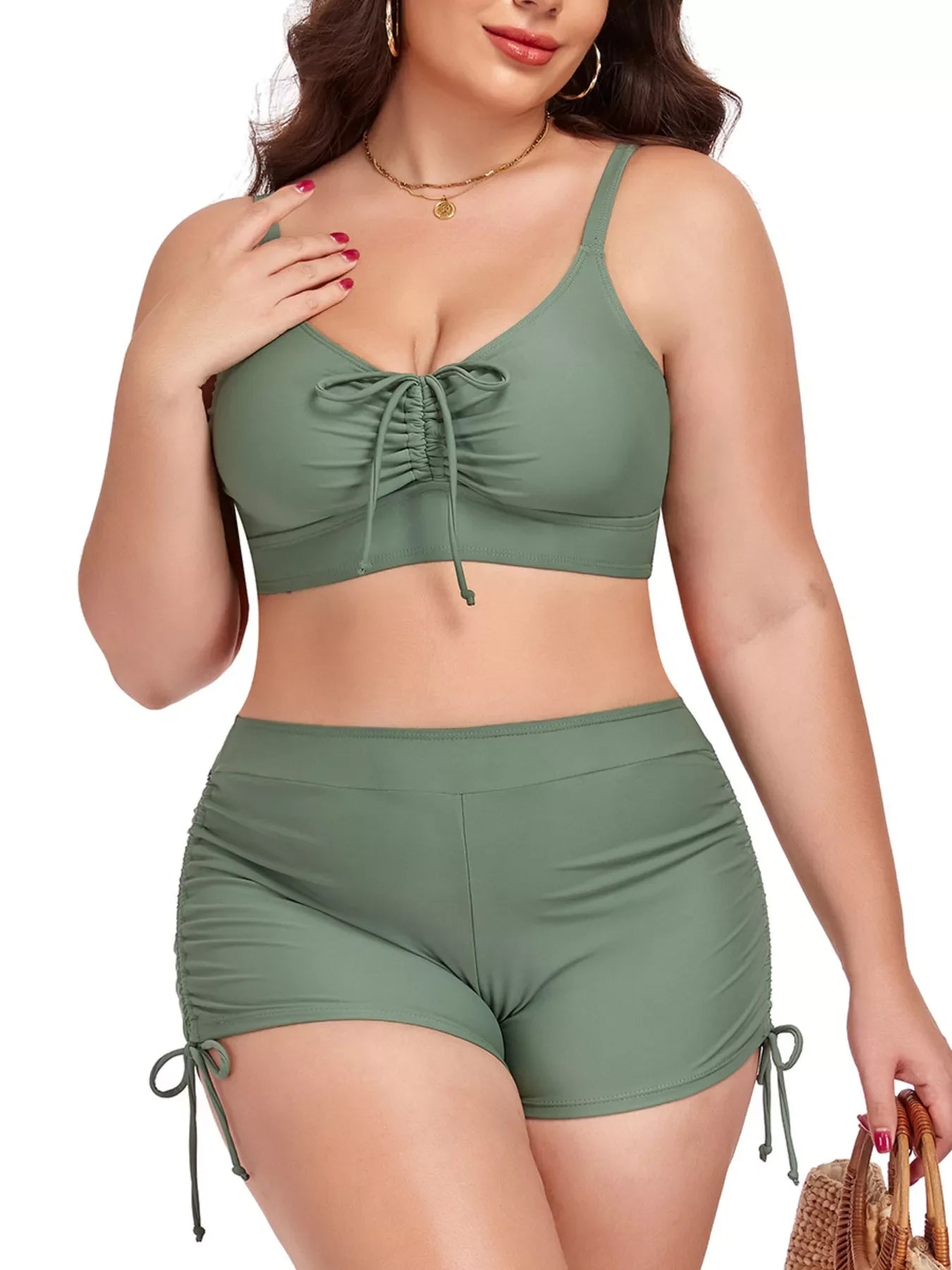 Ruched Drawstring Two-Piece Swim Set With Removable Padding - Southern Shores Clothing