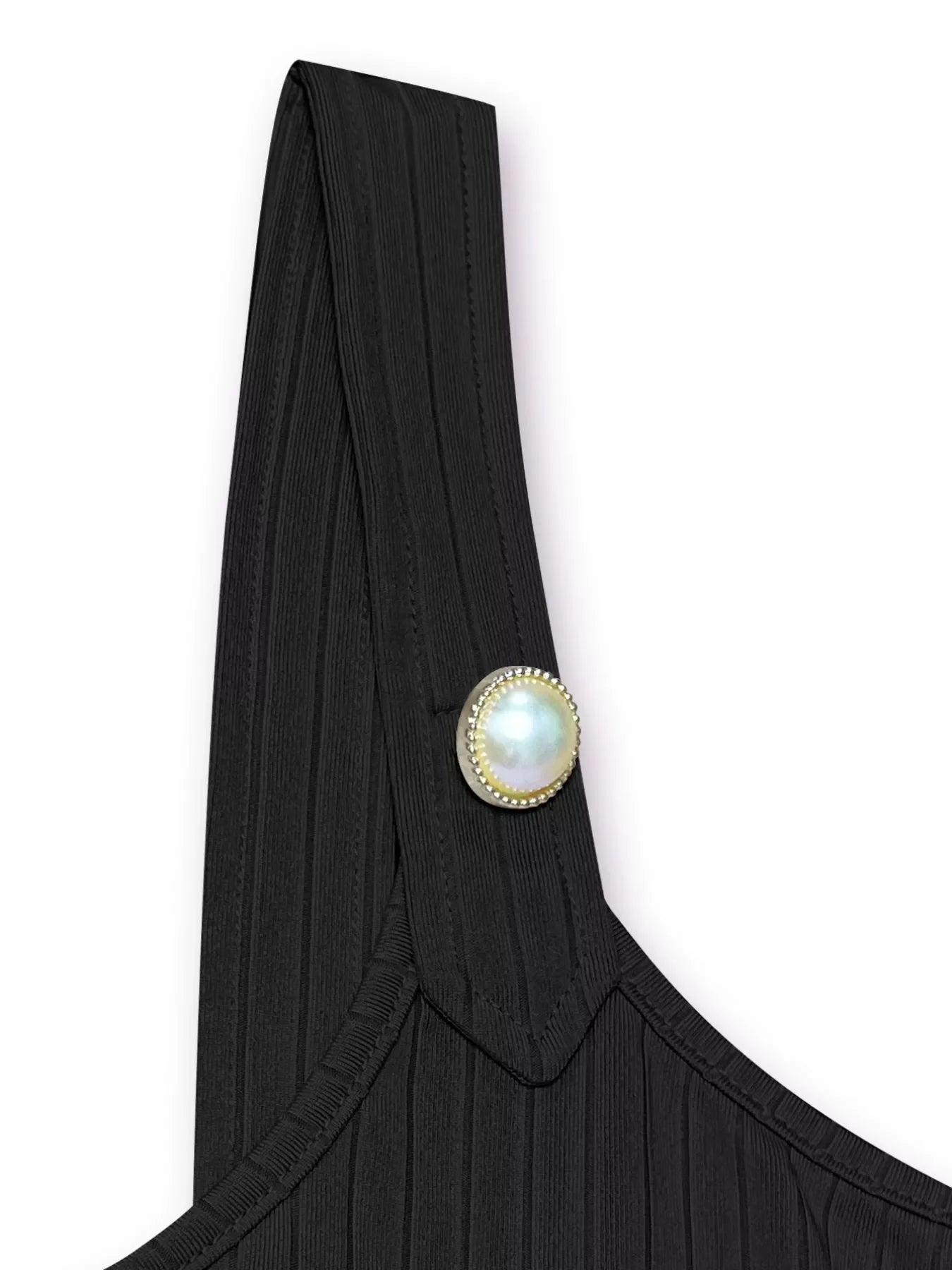 Ribbed Pearl Button Strap Scoop Neck Tank Top With Stretch Knit - Southern Shores Clothing