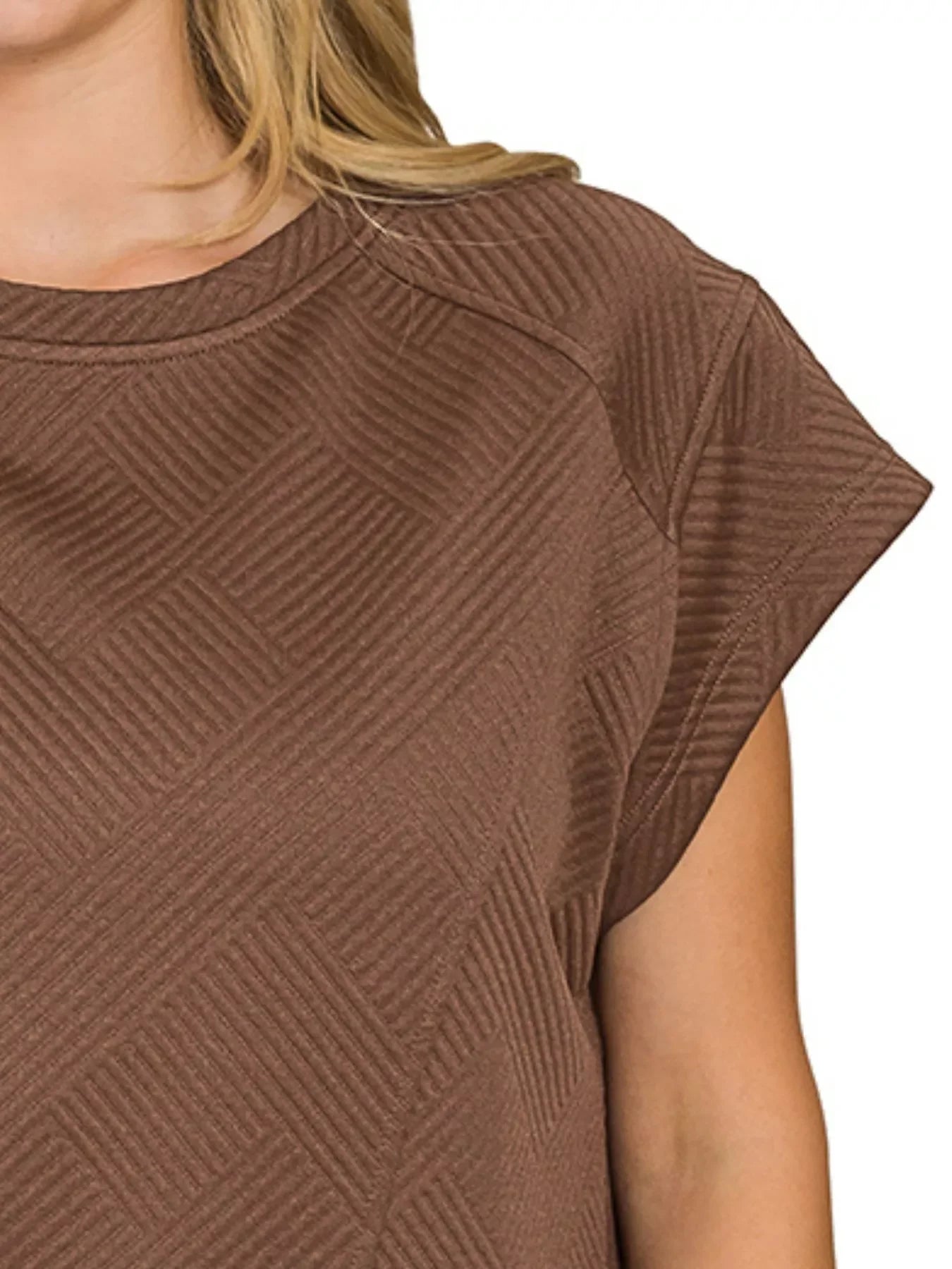 Textured Knit Jacquard Short Sleeve Top Lightweight - Southern Shores Clothing