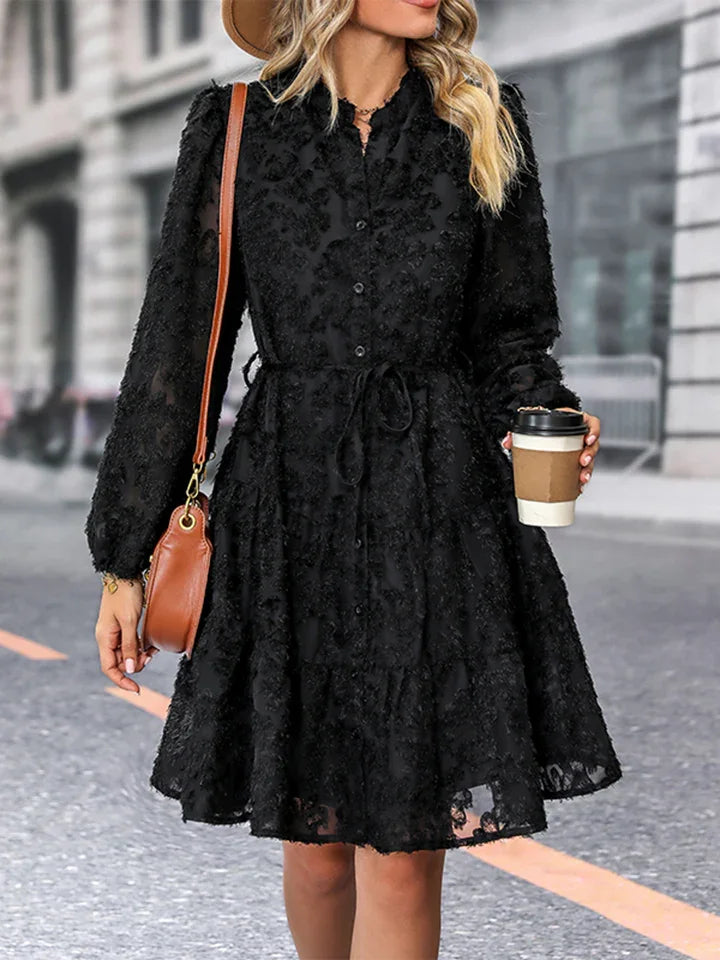 Perfee V-Neck Long Sleeve Buttoned Dress - Southern Shores Clothing