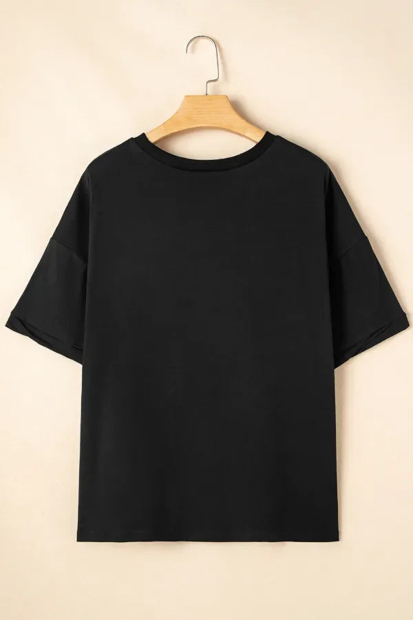 Sequined America Star Round Neck Shirt For Everyday Style - Southern Shores Clothing