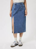 Nautical Slit Midi Denim Skirt With Pockets - Southern Shores Clothing
