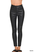 Faux Leather Stretch Pants With Elastic Waistband - Southern Shores Clothing