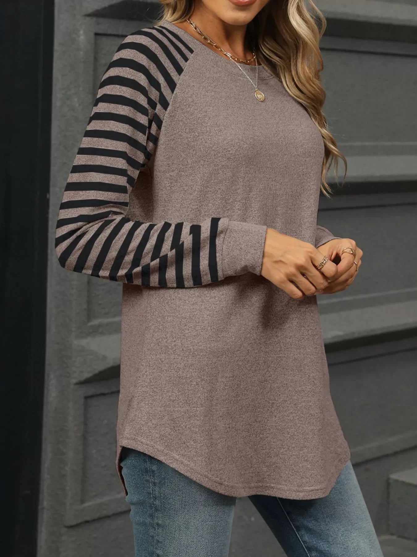 Striped Raglan Sleeve Round Neck T Shirt - Southern Shores Clothing