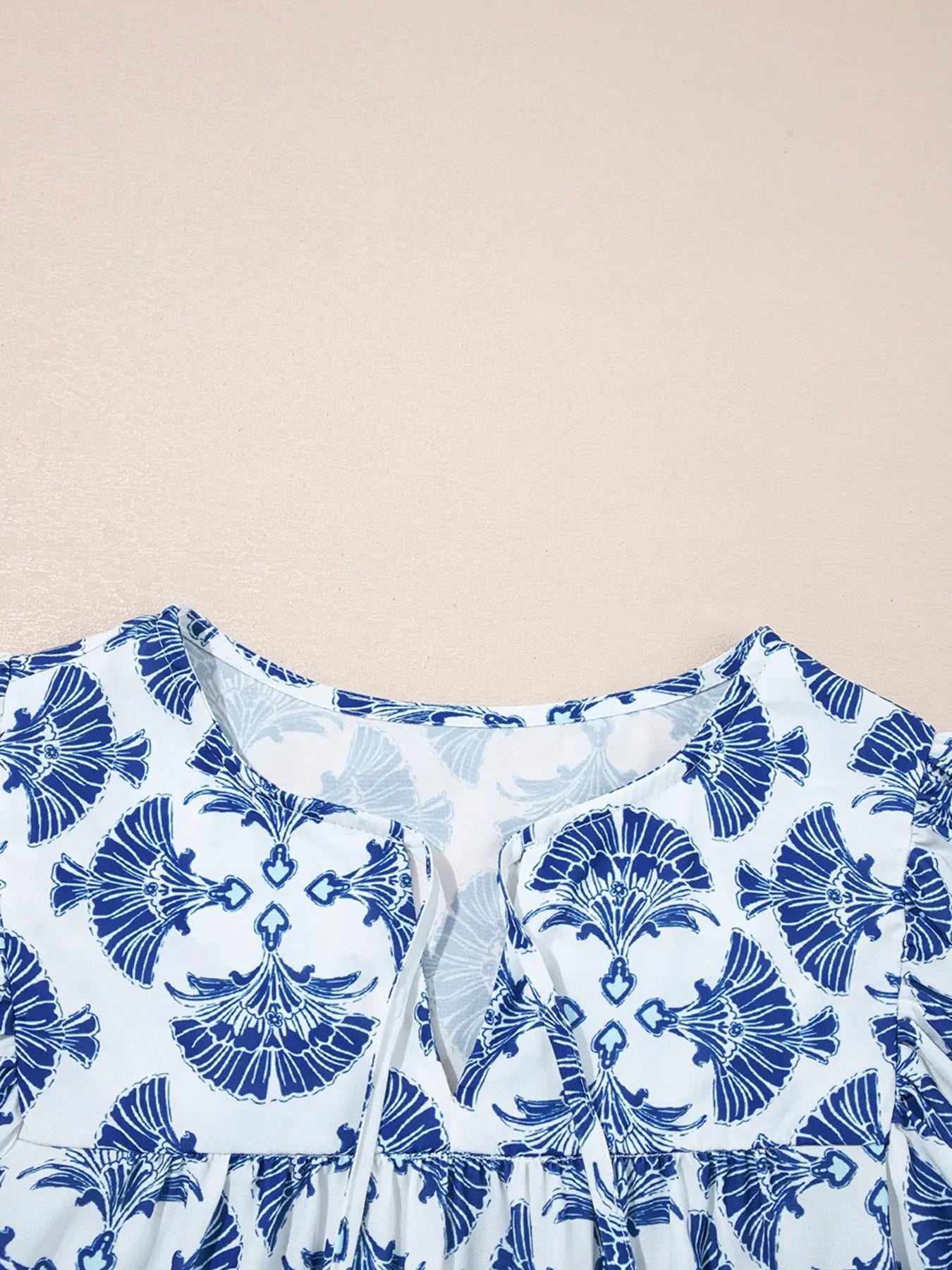 Printed Tassel Tie Neck Blouse For Warm Weather - Southern Shores Clothing