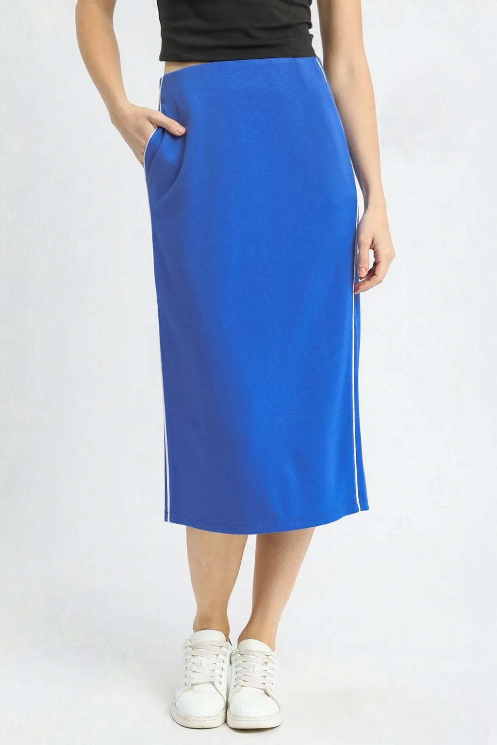 Coastal Umgee Midi Pencil Skirt With Contrast Piping Detail